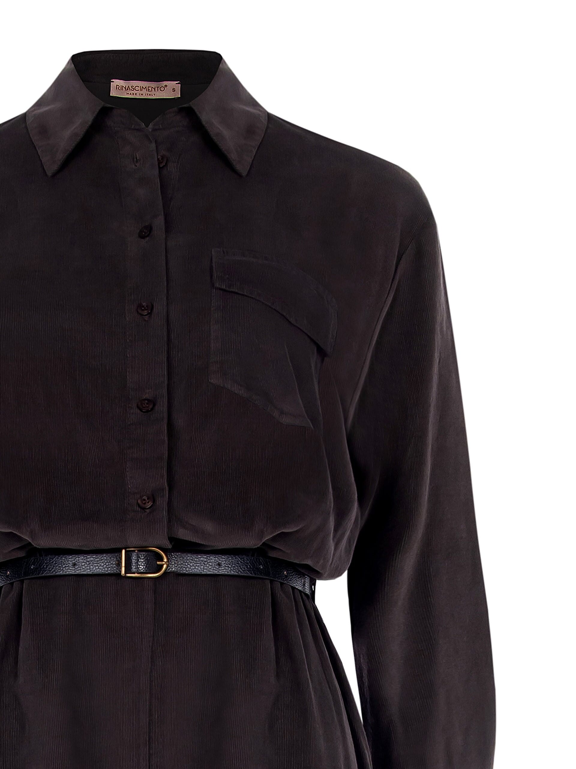 Abito Chemisier Midi In Velluto A Coste Sottili Con Spacco E Cintura In Similpelle Rinascimento