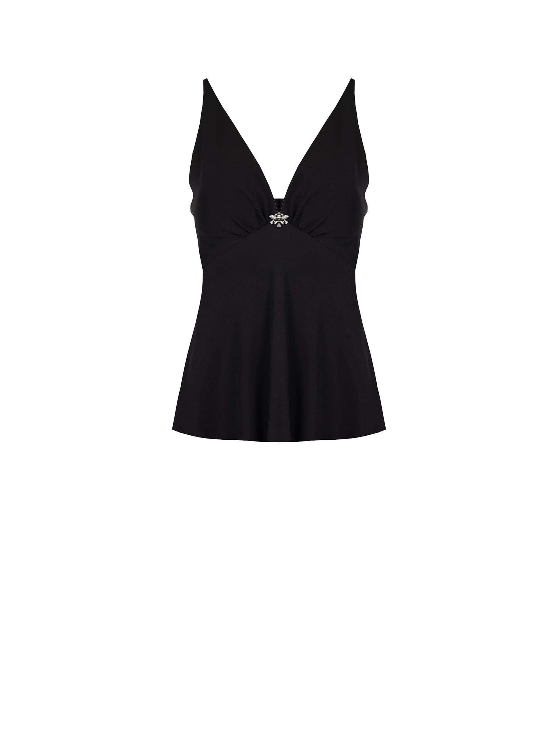 Top Sfiancato In Raso Scollato Con Coppe E Spilla Gioiello Rinascimento