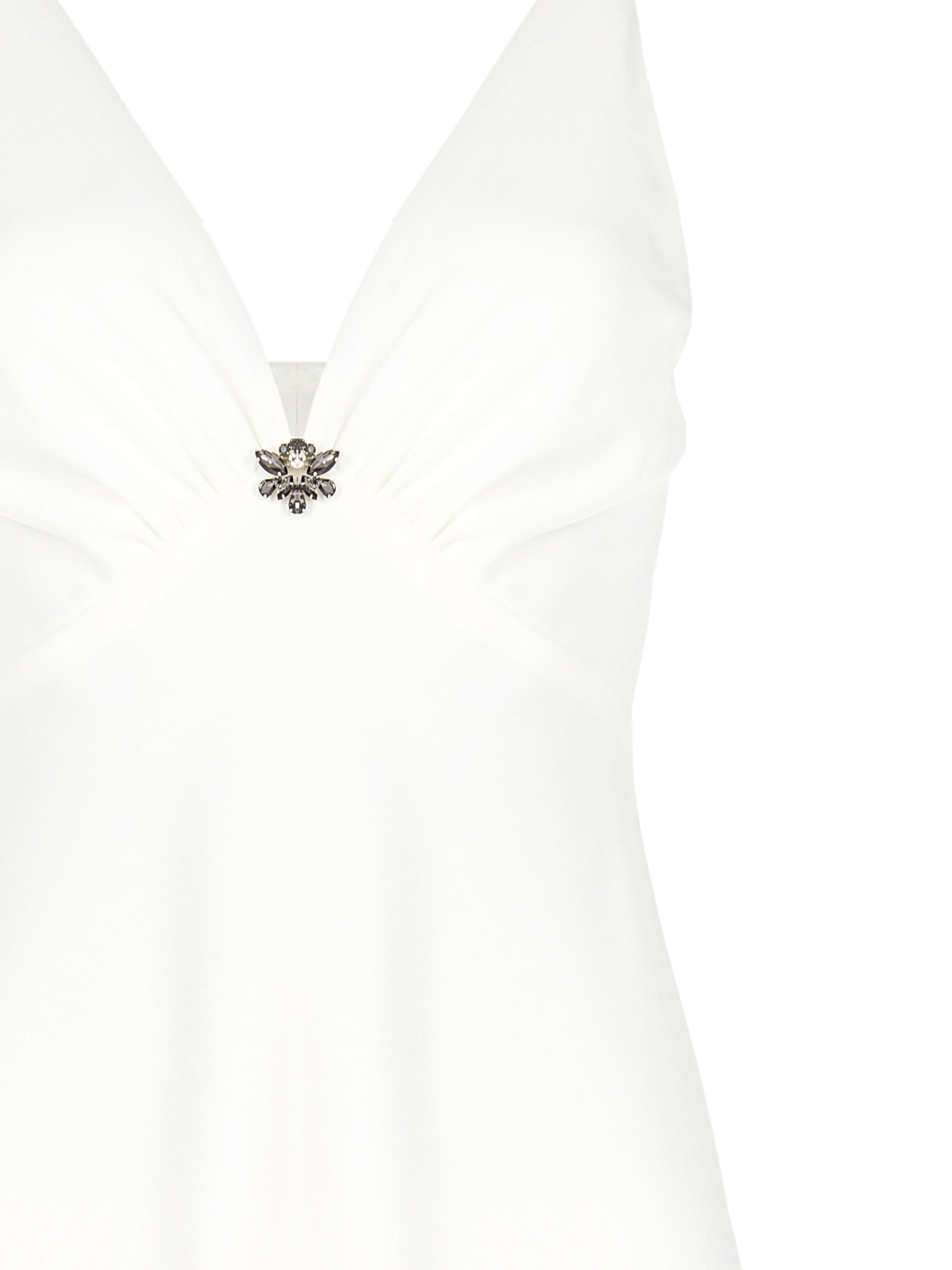 Top Sfiancato In Raso Scollato Con Coppe E Spilla Gioiello Rinascimento