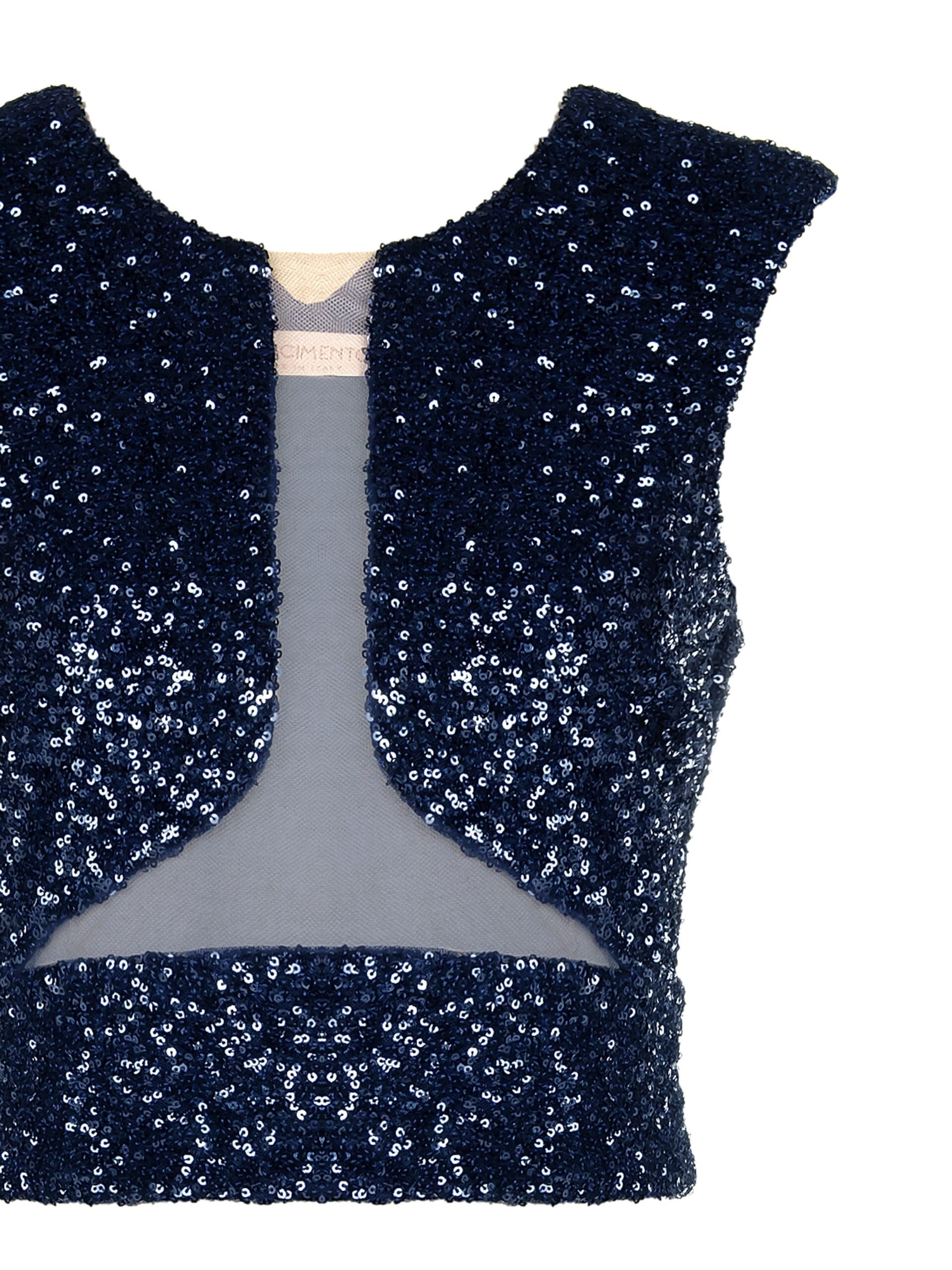 Top court à effet découpé recouvert de paillettes Rinascimento