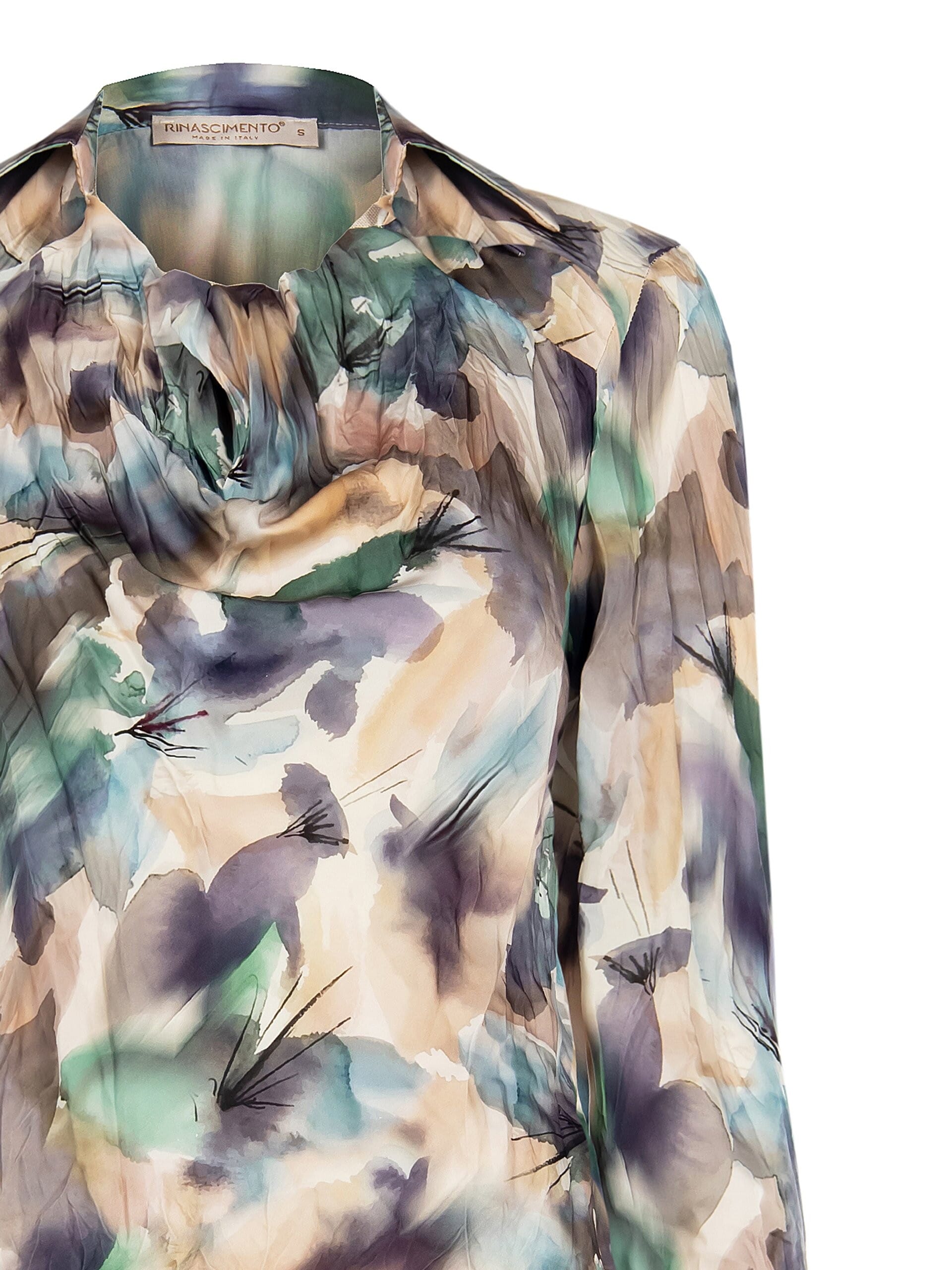 Rinascimento - Chemise sans boutons à col rond en satin à effet froissé