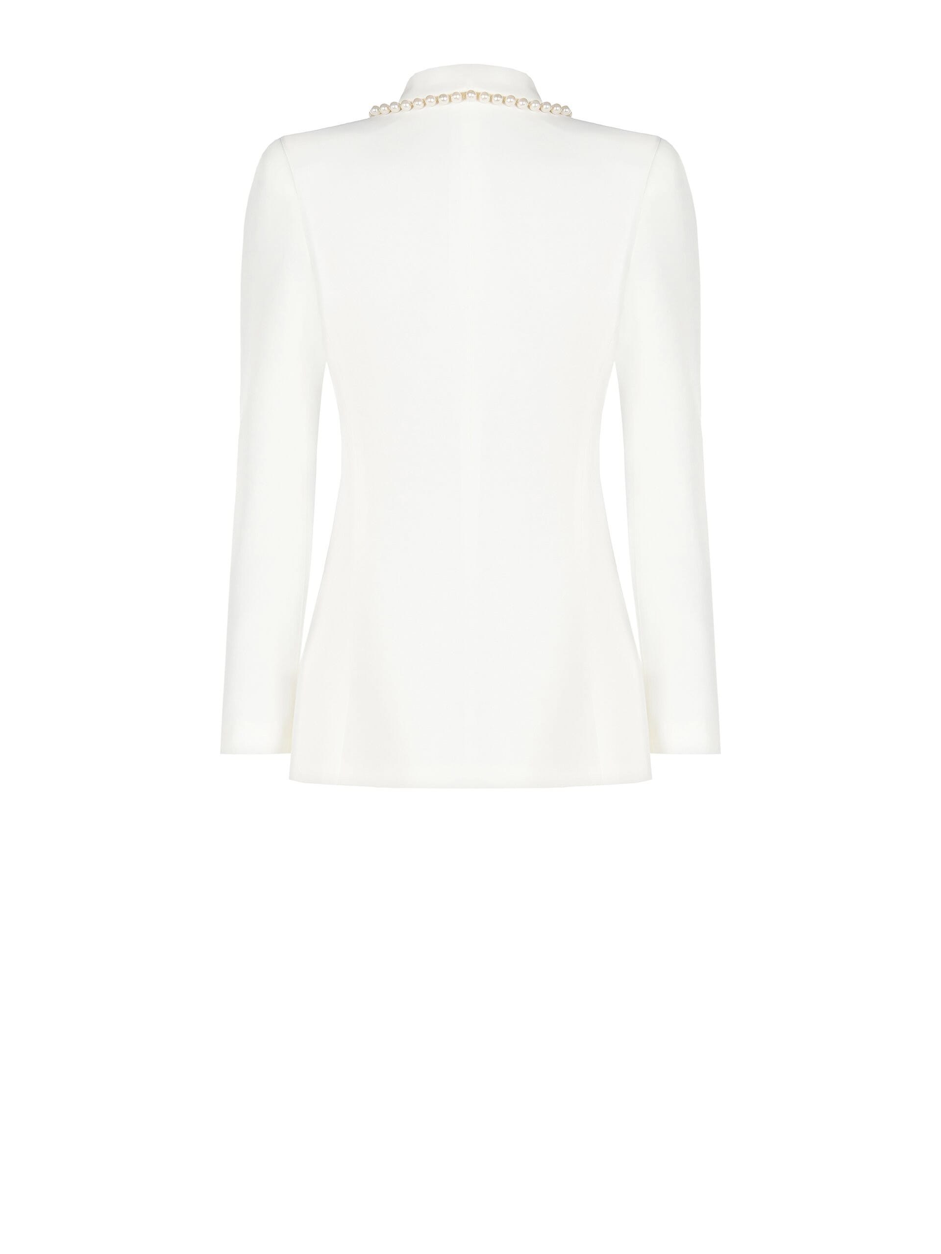 Giacca Blazer Sfiancata In Tessuto Tecnico Con Perle Su Revers Rinascimento