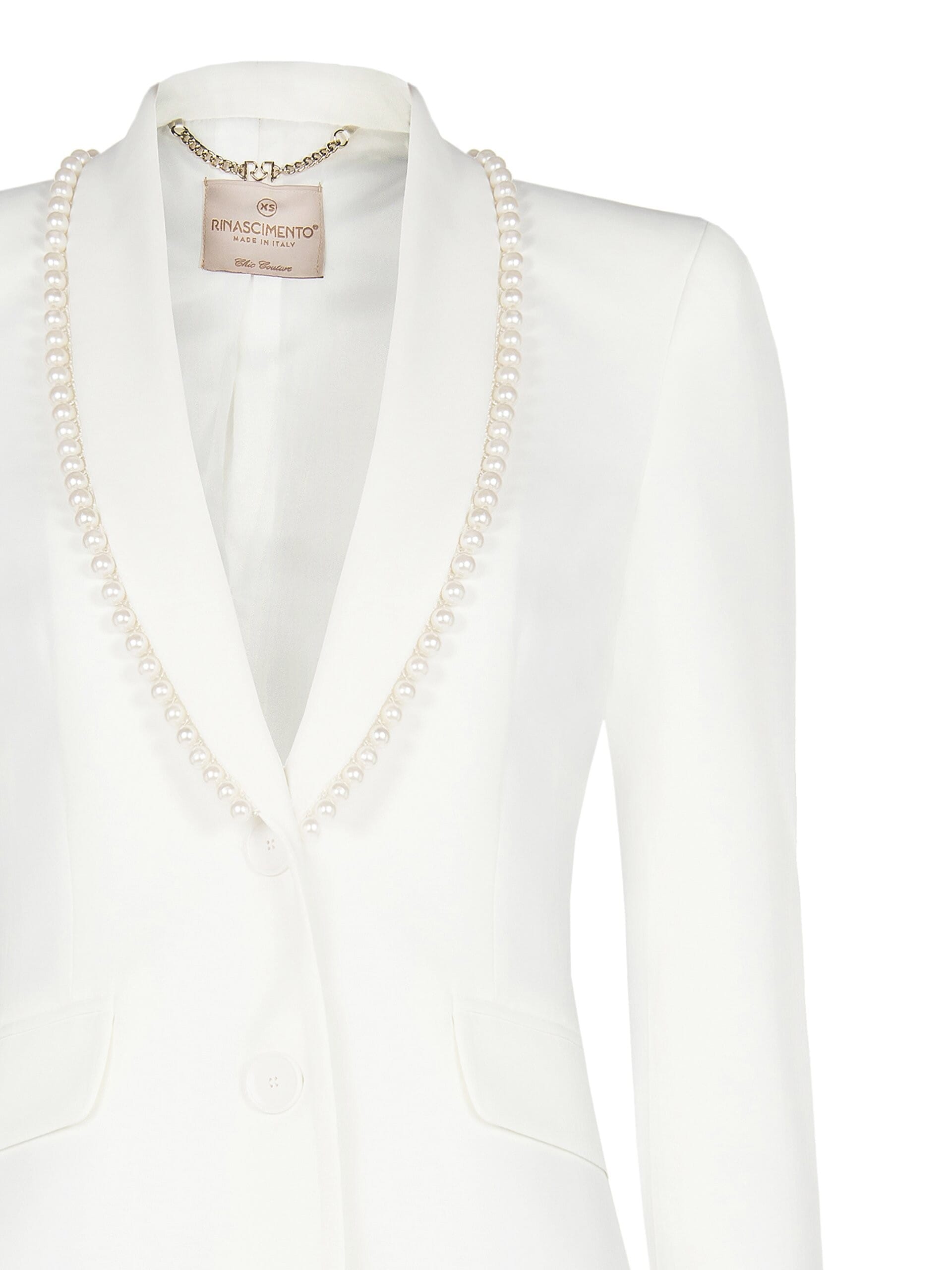 Giacca Blazer Sfiancata In Tessuto Tecnico Con Perle Su Revers Rinascimento