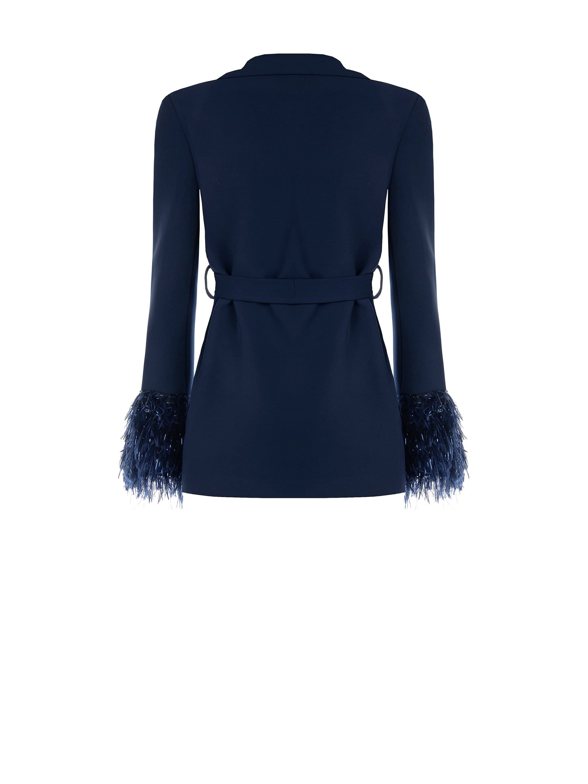 Giacca Blazer Aperta In Crepe Con Piume E Fili Di Lurex Sui Polsini Rinascimento