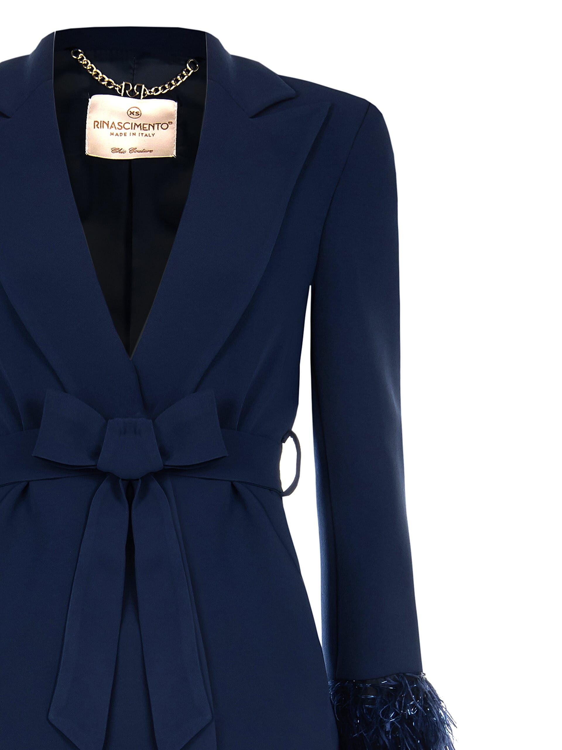 Giacca Blazer Aperta In Crepe Con Piume E Fili Di Lurex Sui Polsini Rinascimento