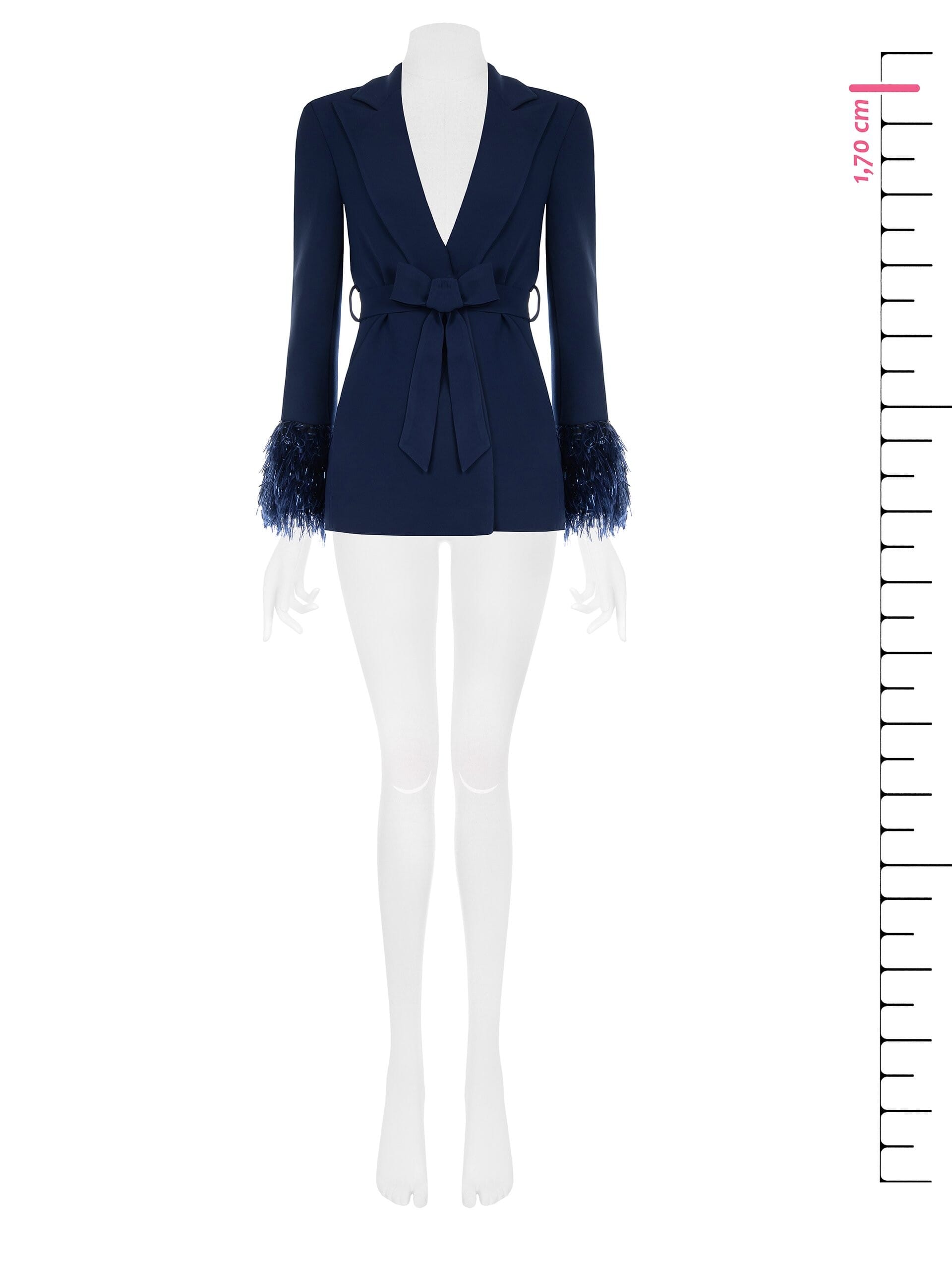 Giacca Blazer Aperta In Crepe Con Piume E Fili Di Lurex Sui Polsini Rinascimento