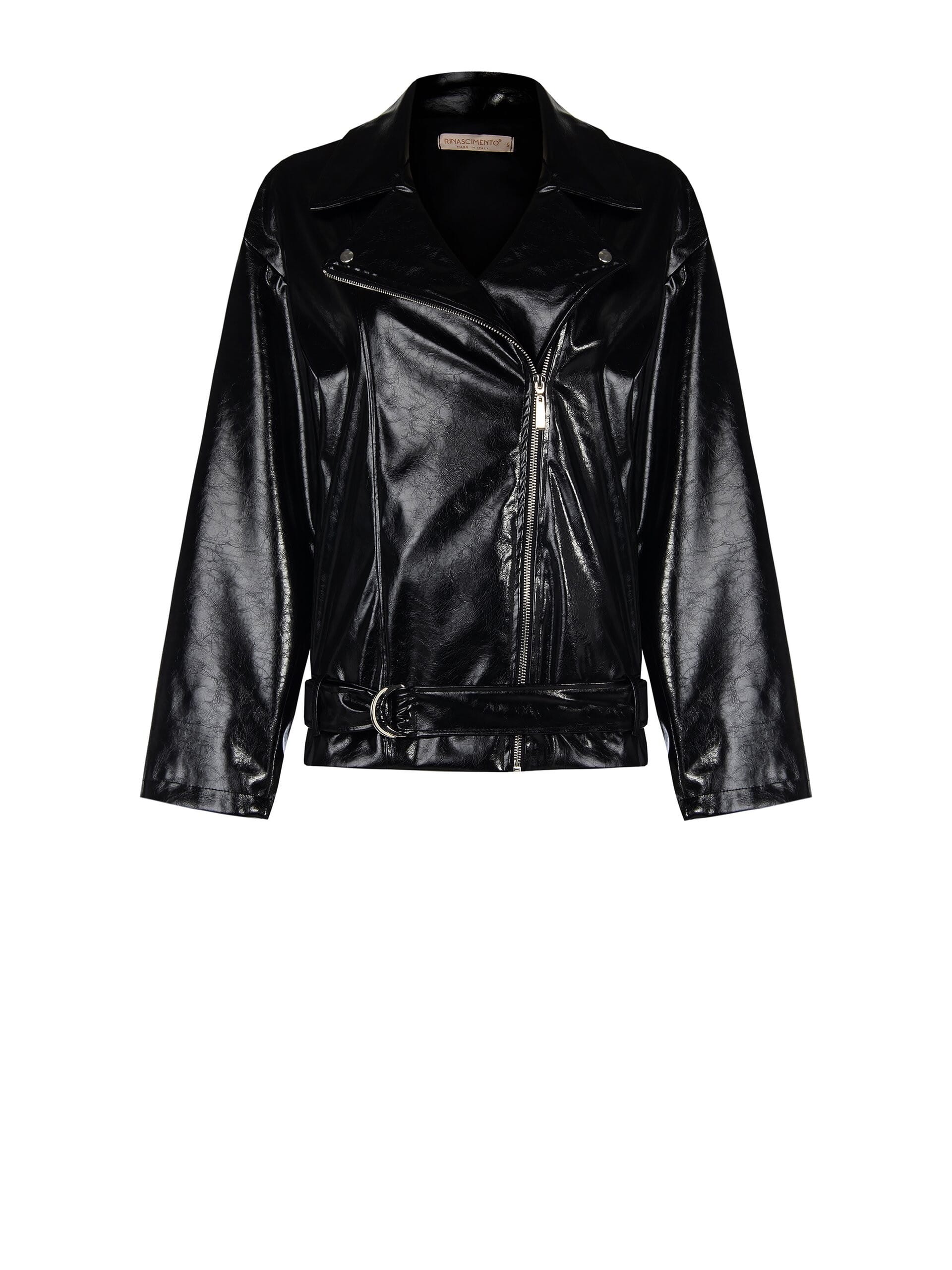 Giubbotto Over Di Pelle Sintetica In Vernice Con Cintura Coordinata Rinascimento