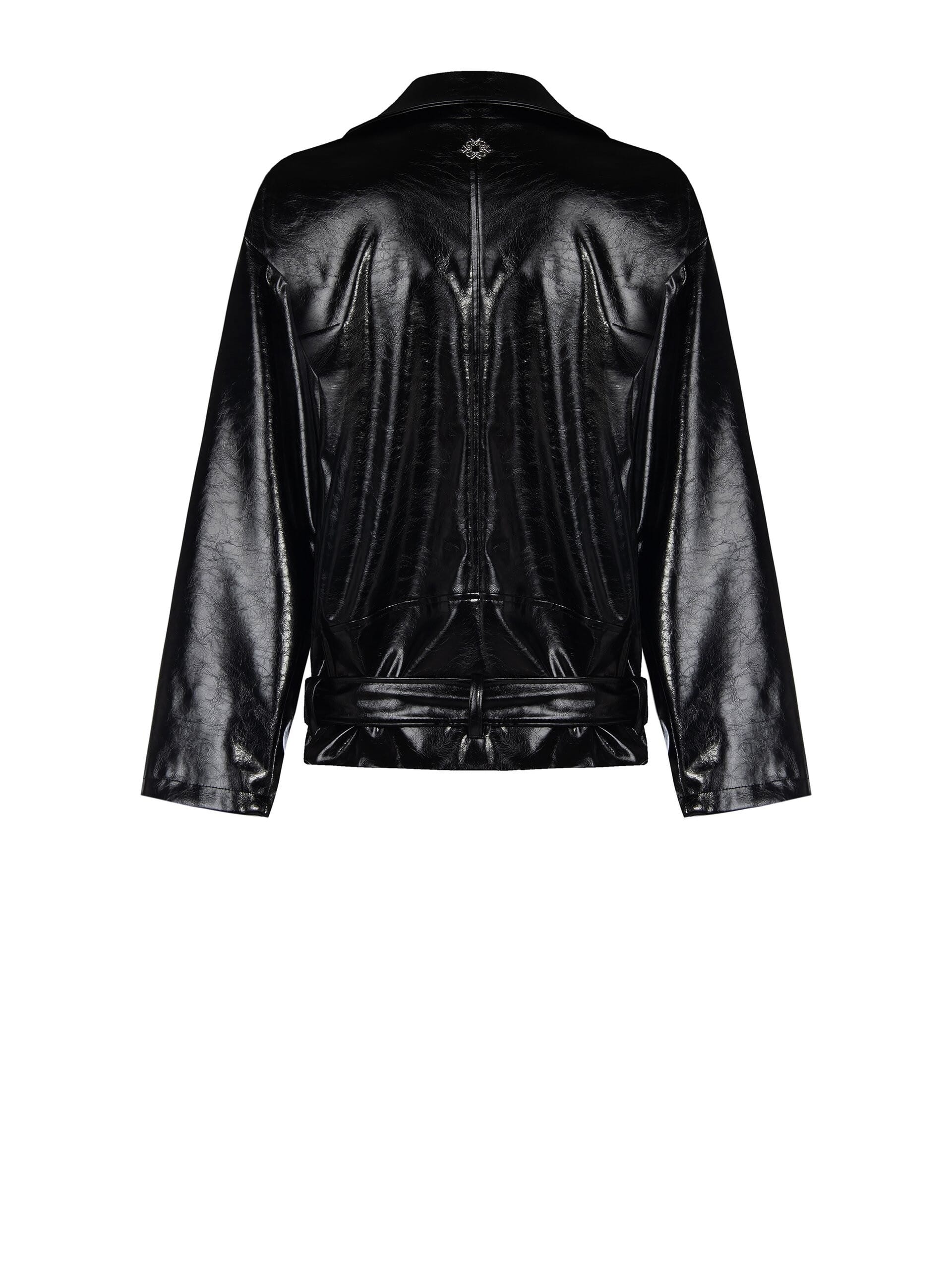 Giubbotto Over Di Pelle Sintetica In Vernice Con Cintura Coordinata Rinascimento