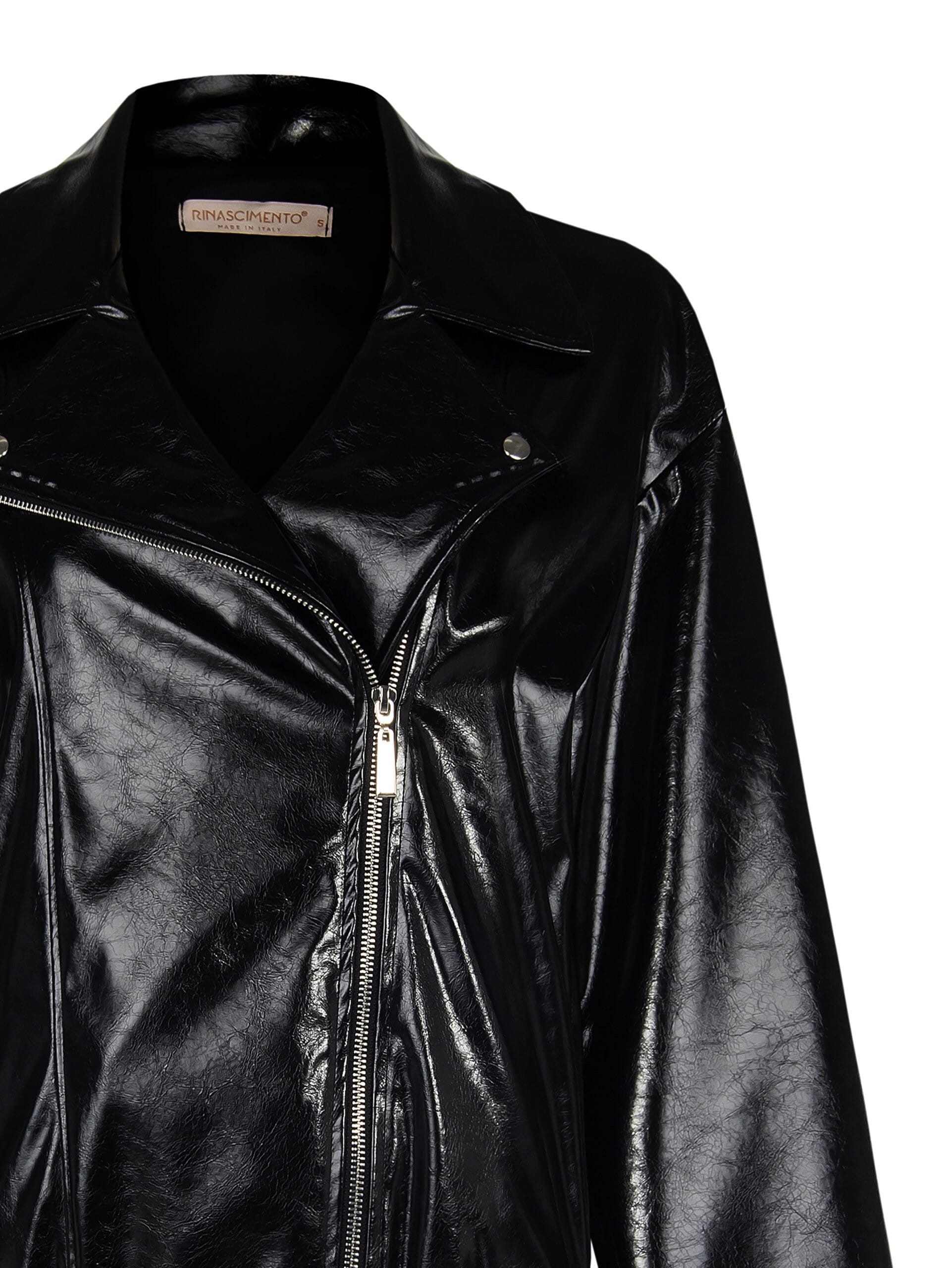 Giubbotto Over Di Pelle Sintetica In Vernice Con Cintura Coordinata Rinascimento