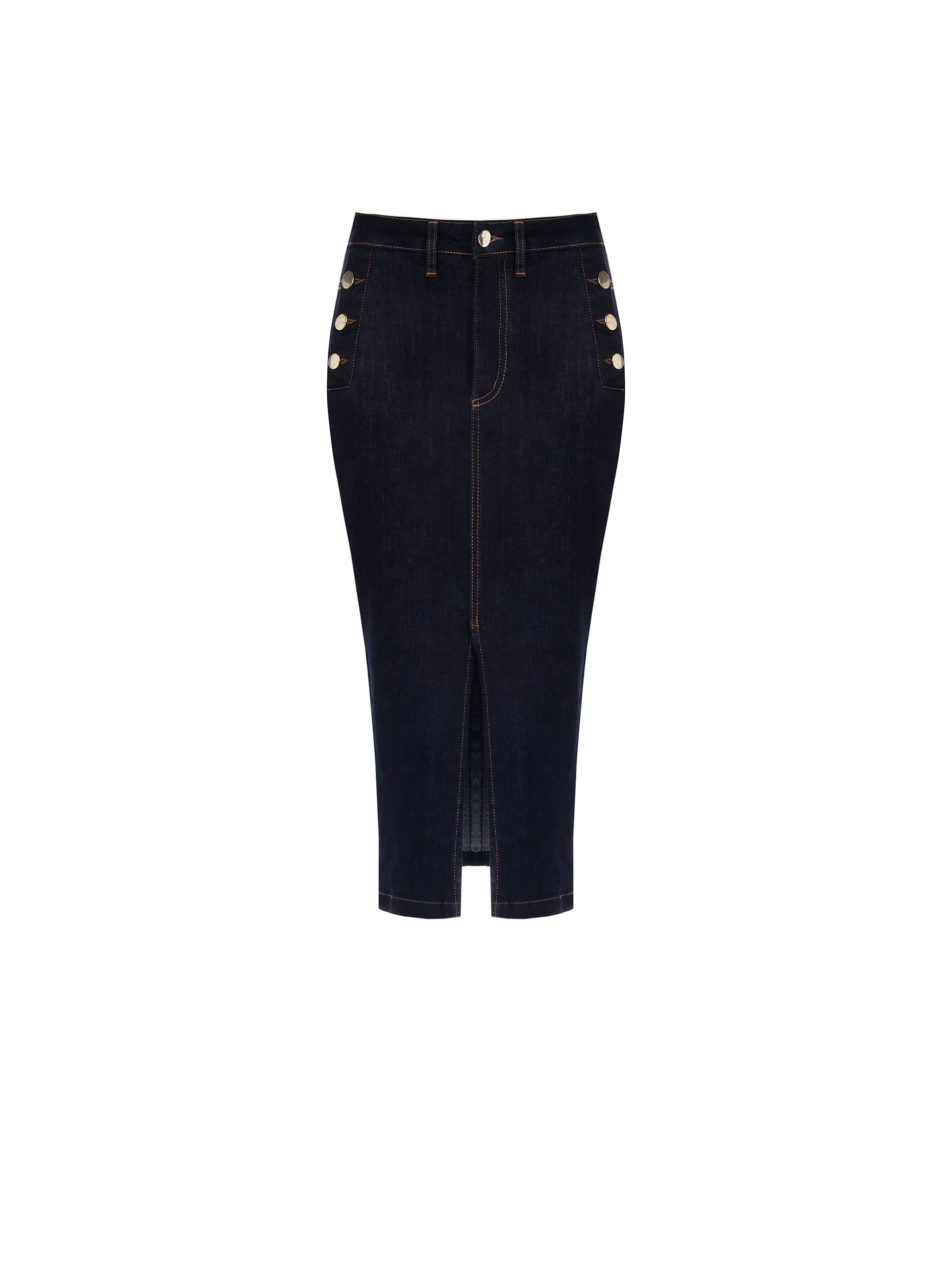 Gonna Midi A Tubino In Denim Elasticizzato Con Spacco Davanti Rinascimento