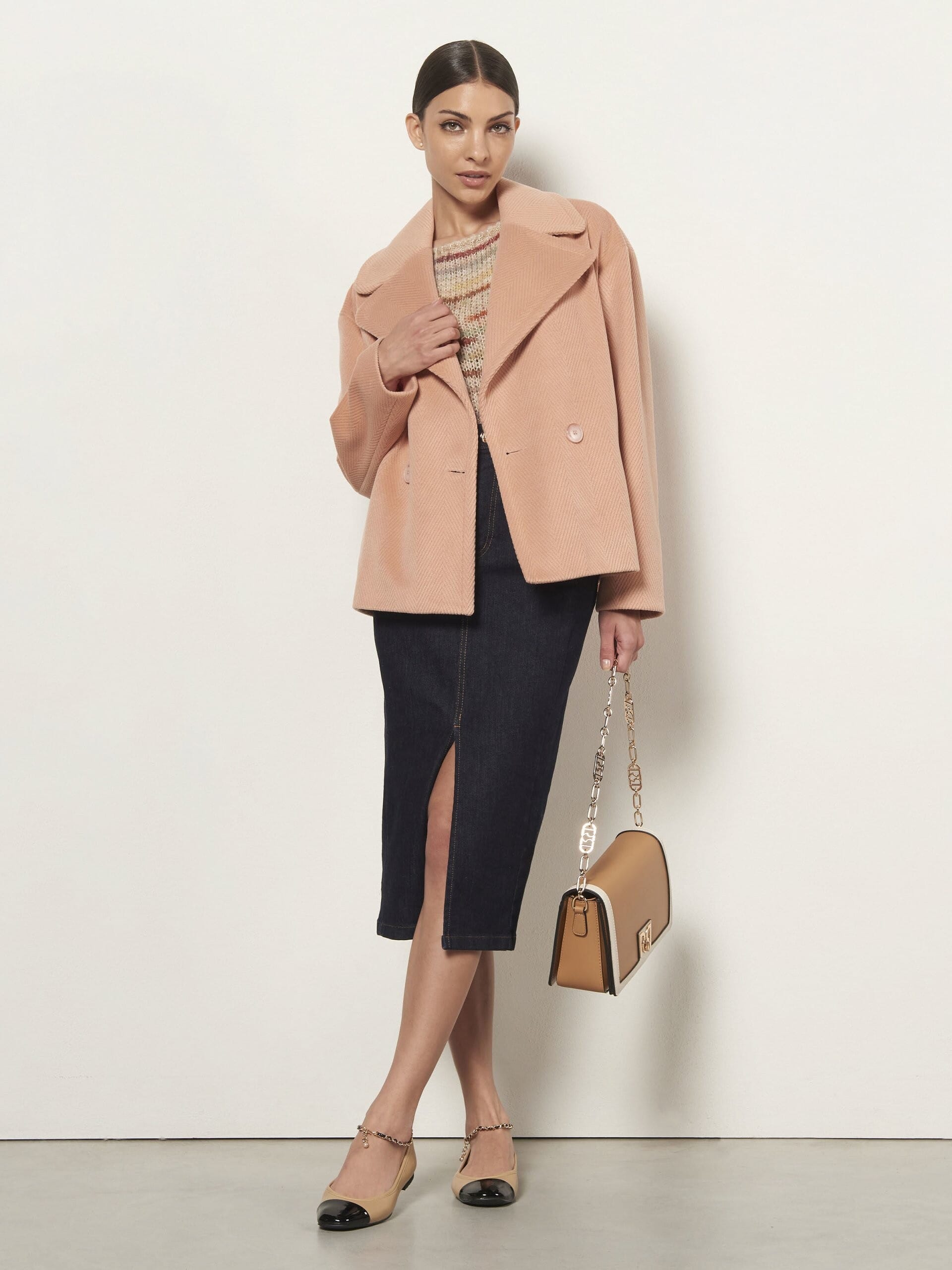 Gonna Midi A Tubino In Denim Elasticizzato Con Spacco Davanti Rinascimento