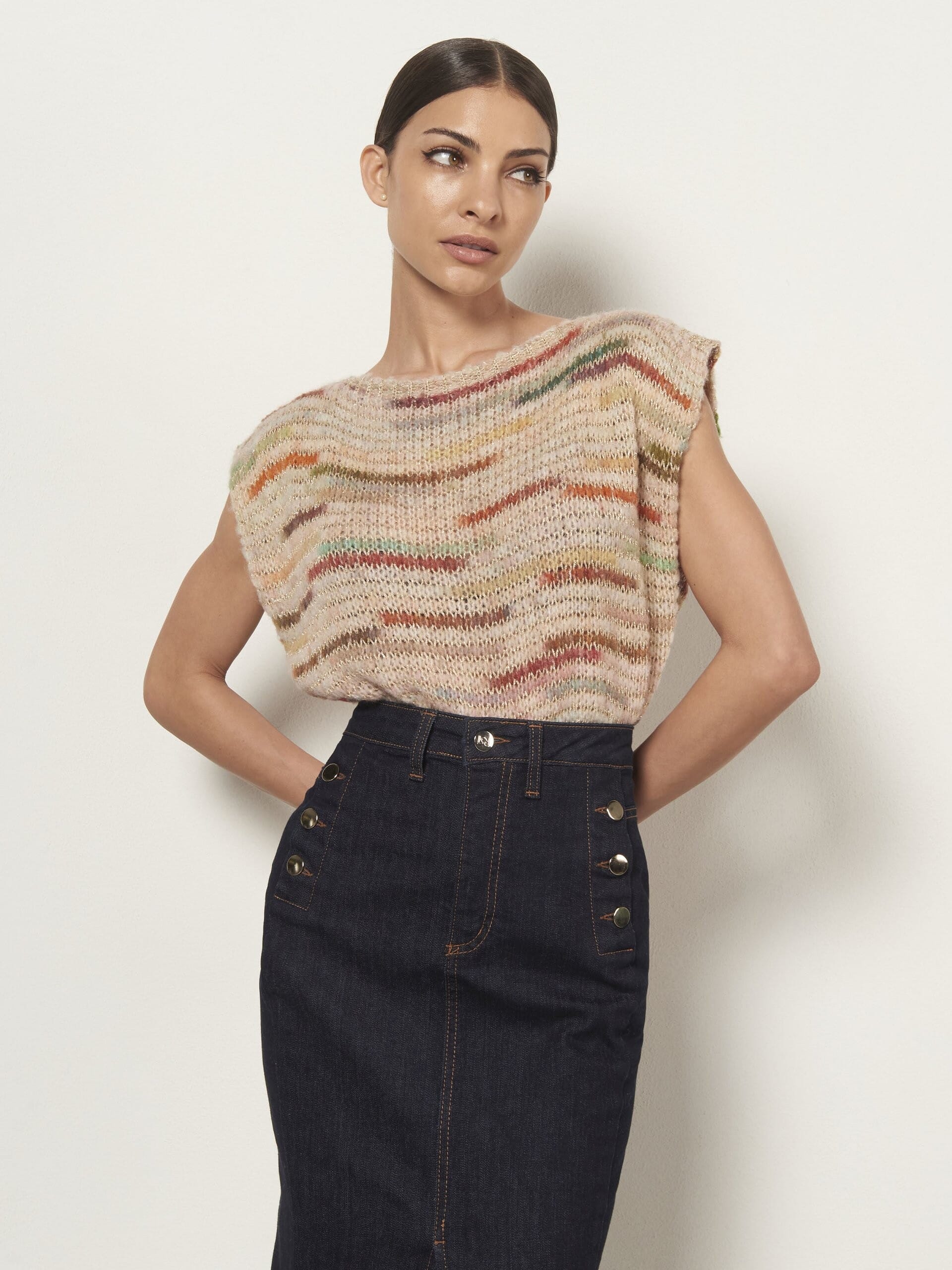 Gonna Midi A Tubino In Denim Elasticizzato Con Spacco Davanti Rinascimento