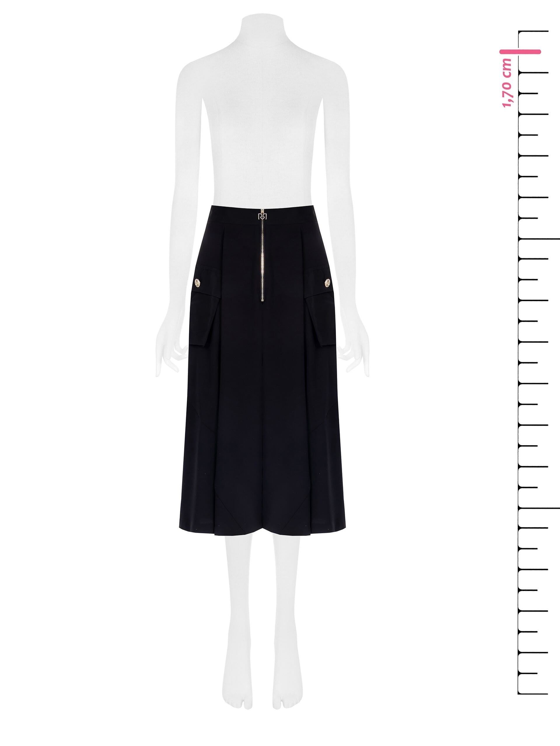 Gonna Lunga A Ruota In Crepe Con Tasche In Nylon E Bottoni Logo Rinascimento