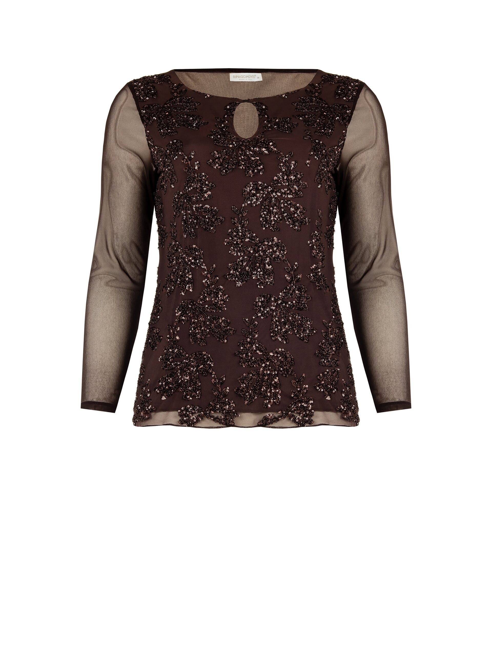 Curvy Fitted Tulle Top With Flower Pattern In Sequins Rinascimento Curvy