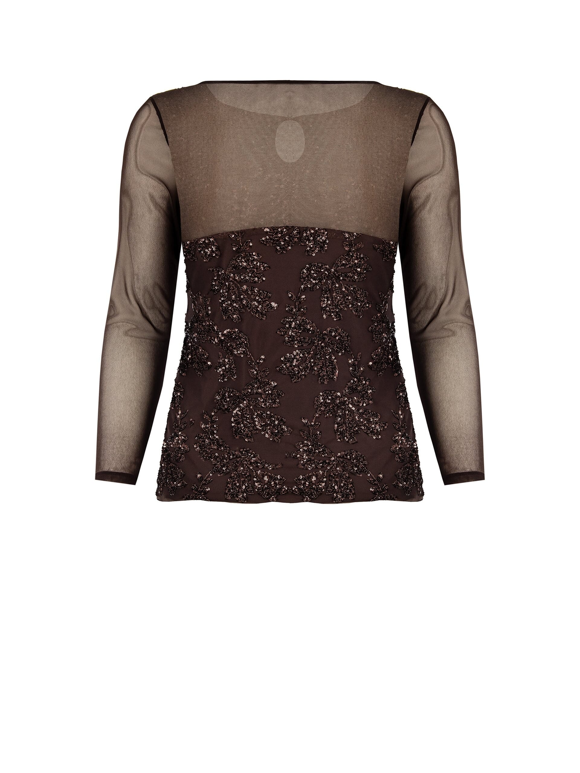 Curvy Fitted Tulle Top With Flower Pattern In Sequins Rinascimento Curvy