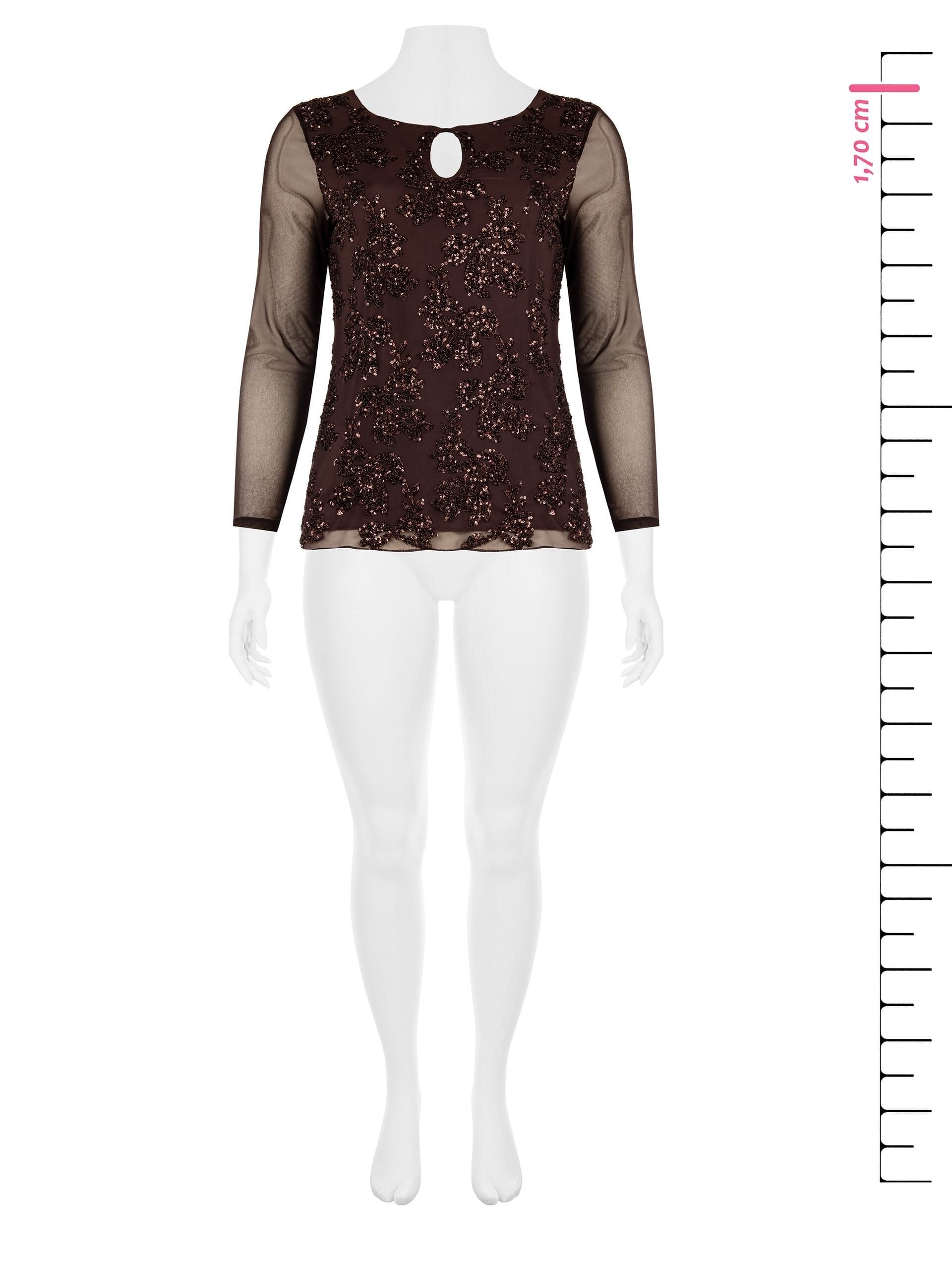 Curvy Fitted Tulle Top With Flower Pattern In Sequins Rinascimento Curvy