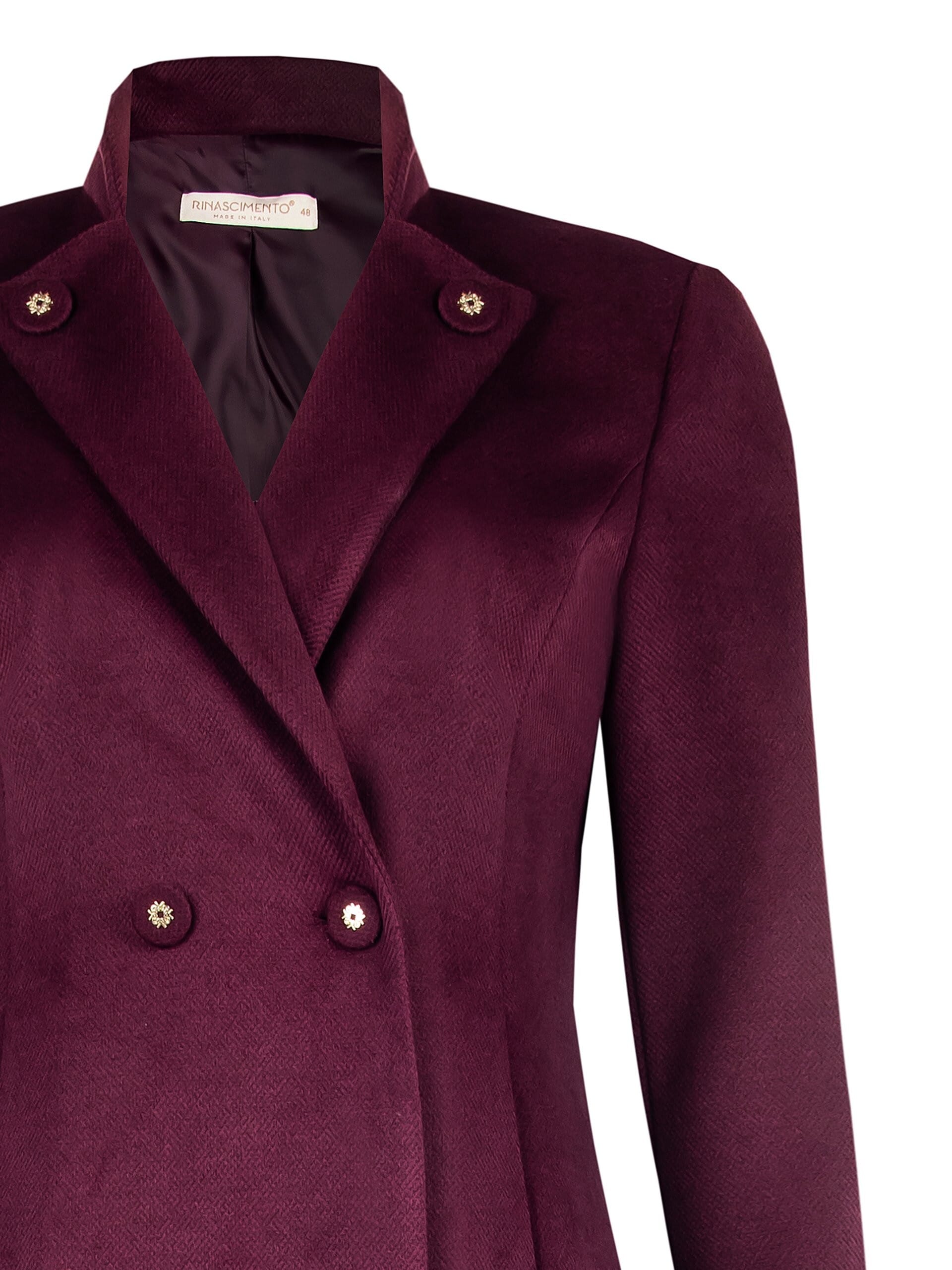 Cappotto Curvy Medio In Velour Con Bottoni Logo Tono Su Tono Rinascimento Curvy