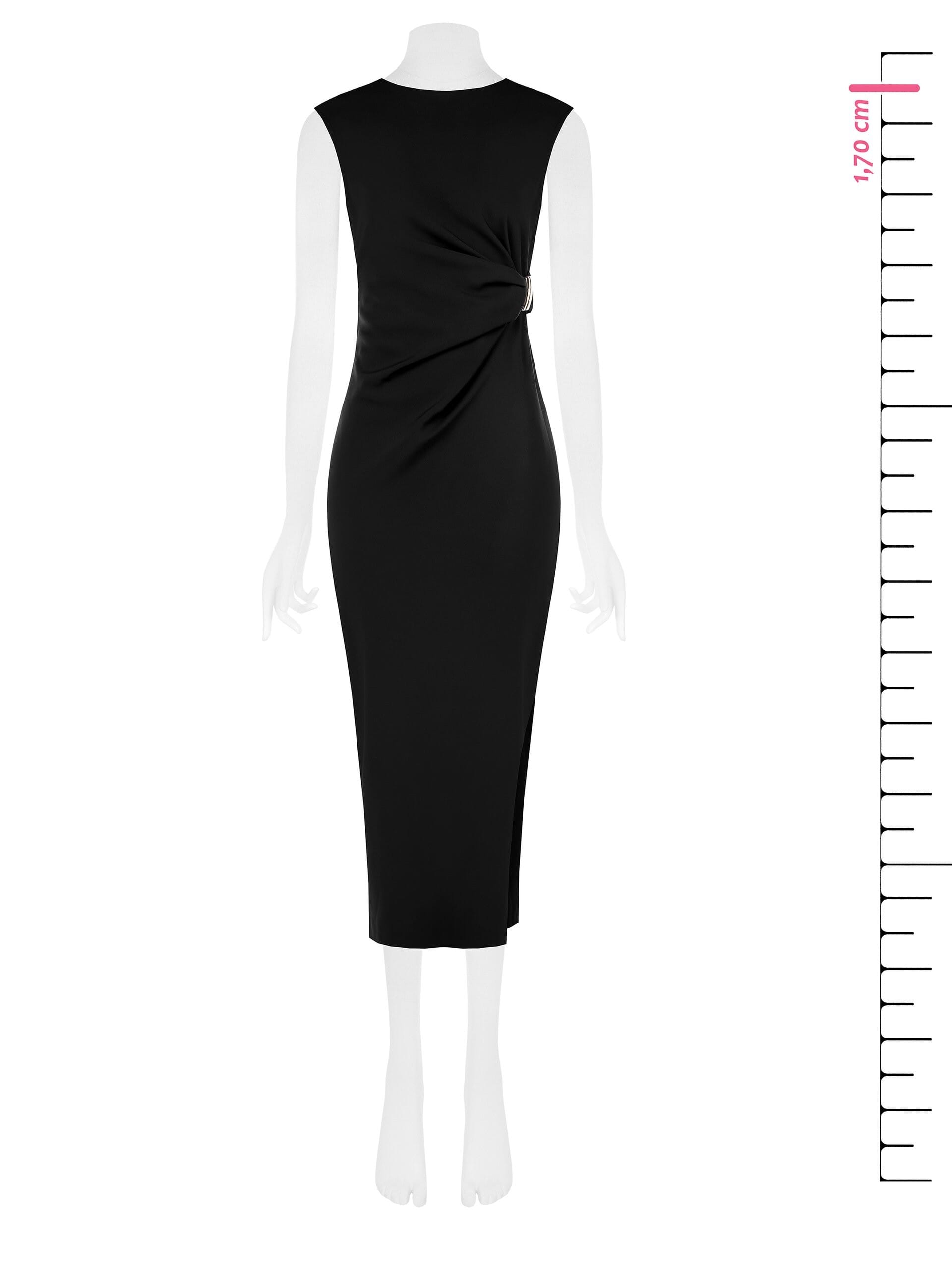 Abito Lungo In Tessuto Tecnico Arricciato Su Un Fianco Con Dettaglio Gioiello Rinascimento