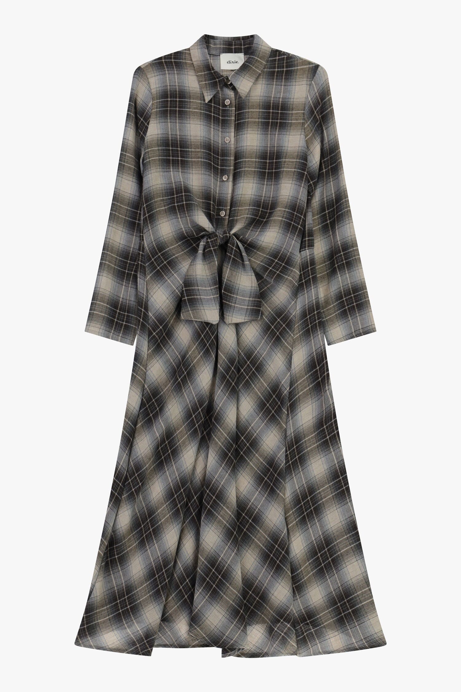 Abito Midi A Quadri Con Fiocco In Vita E Colletto Classico Dixie