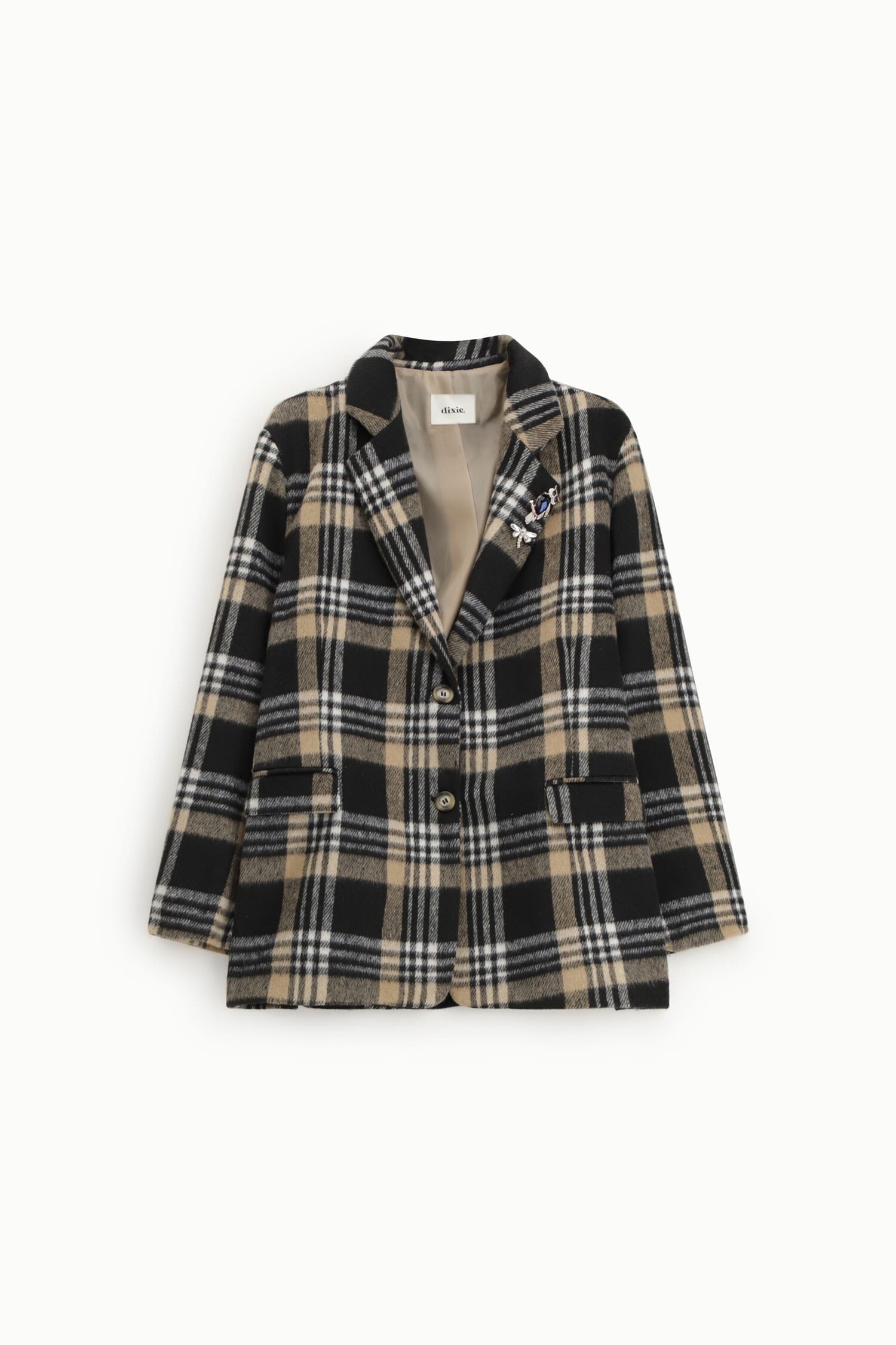 Blazer à carreaux avec poches sur le devant et épingle décorative Dixie