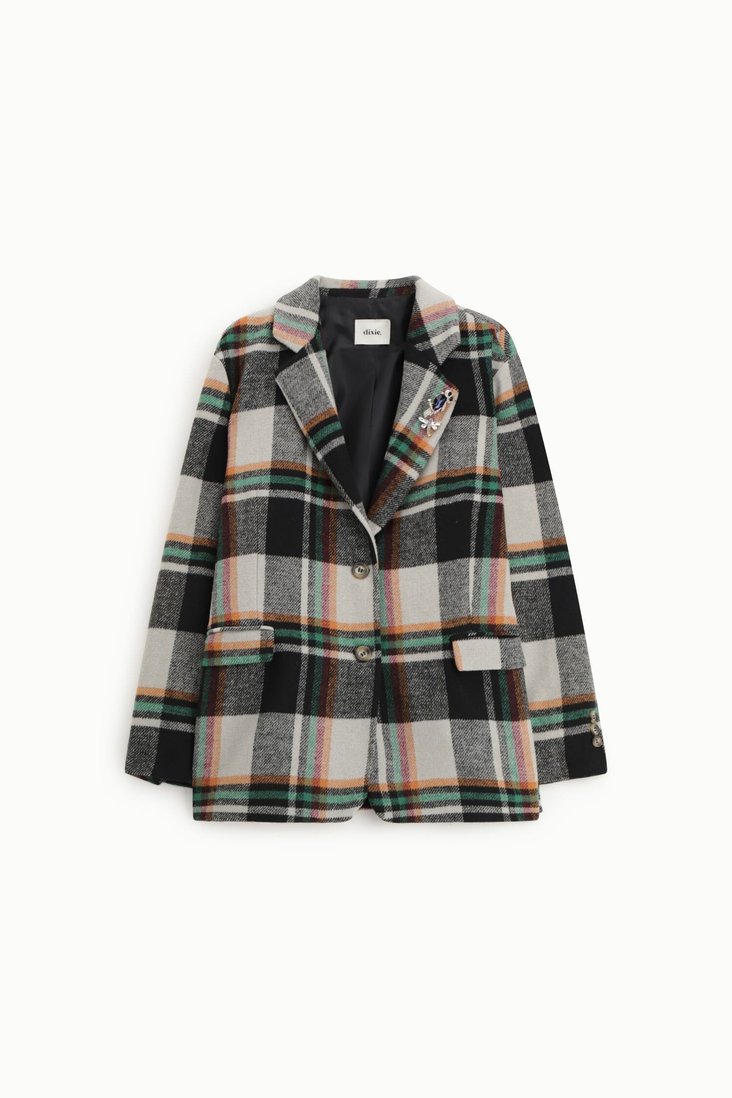 Blazer à carreaux avec poches sur le devant et épingle décorative Dixie