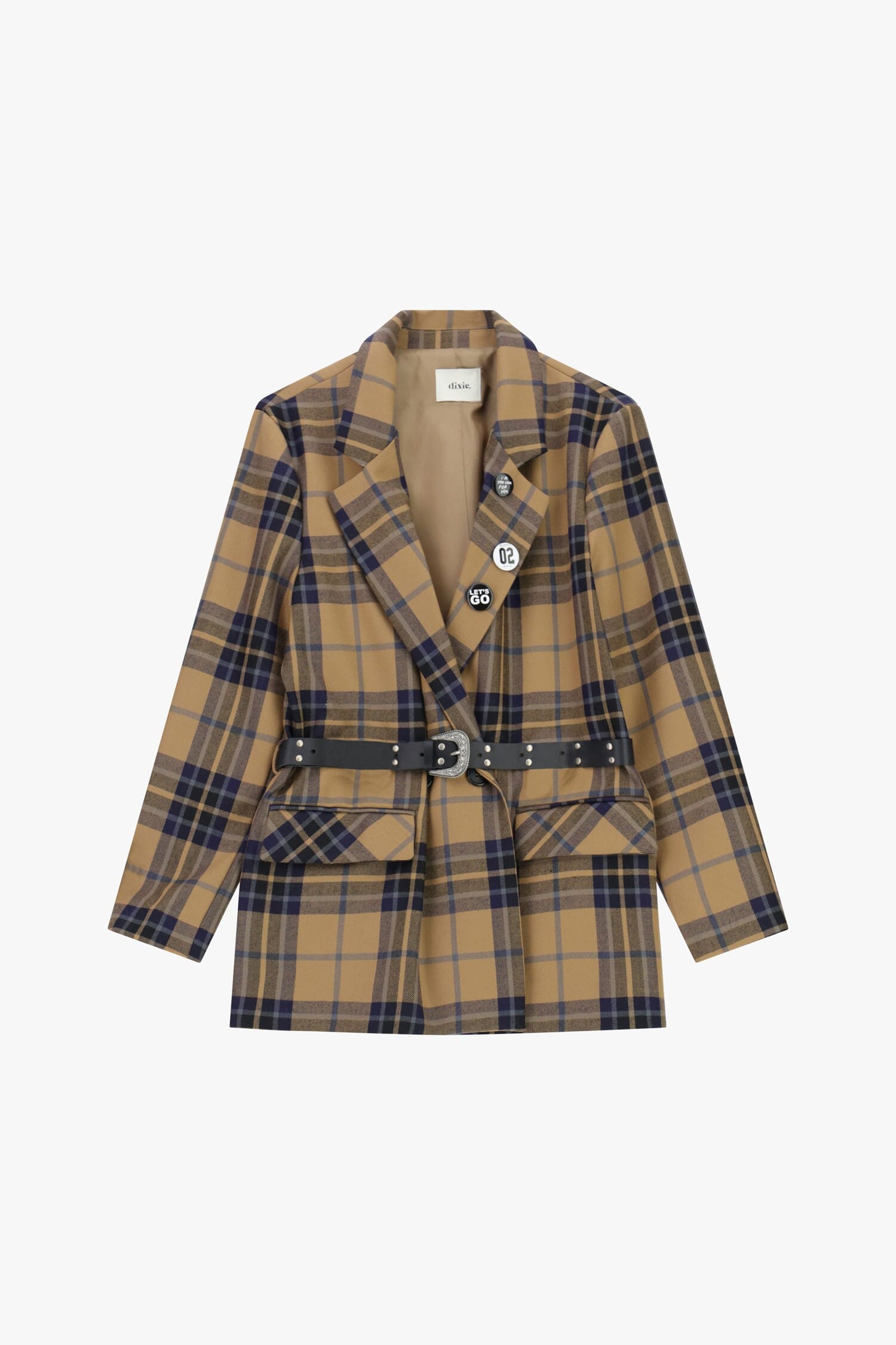 Blazer A Quadri Con Cintura Borchiata E Spille Dixie