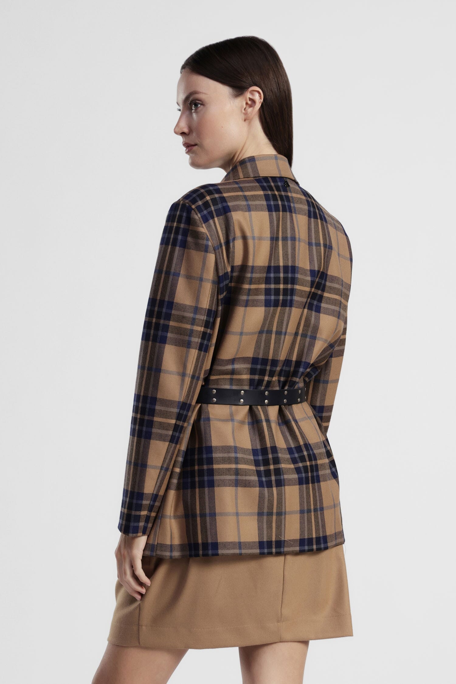 Blazer A Quadri Con Cintura Borchiata E Spille Dixie