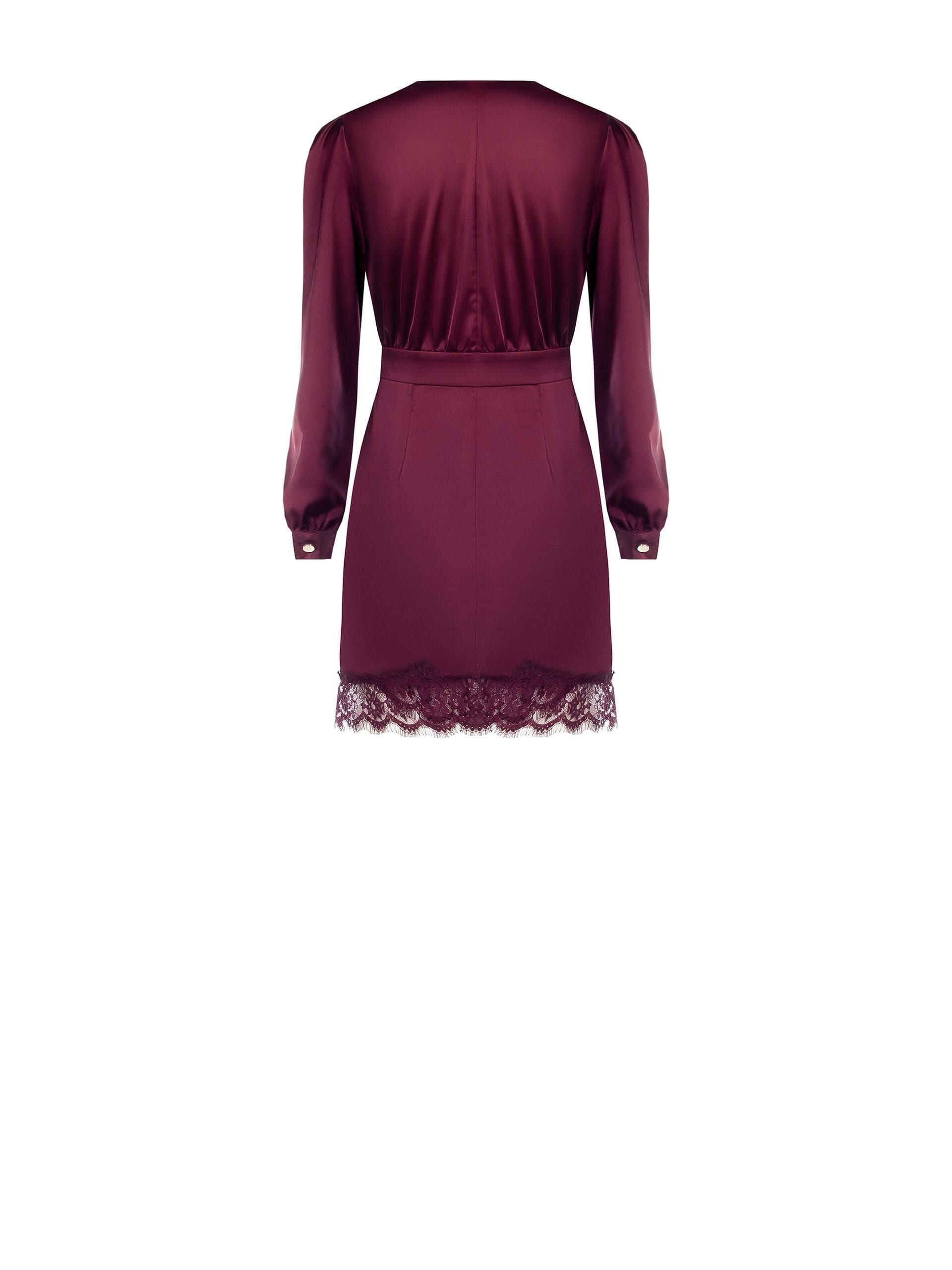 Robe courte en satin à col en V croisée avec dentelle dans le dos Rinascimento