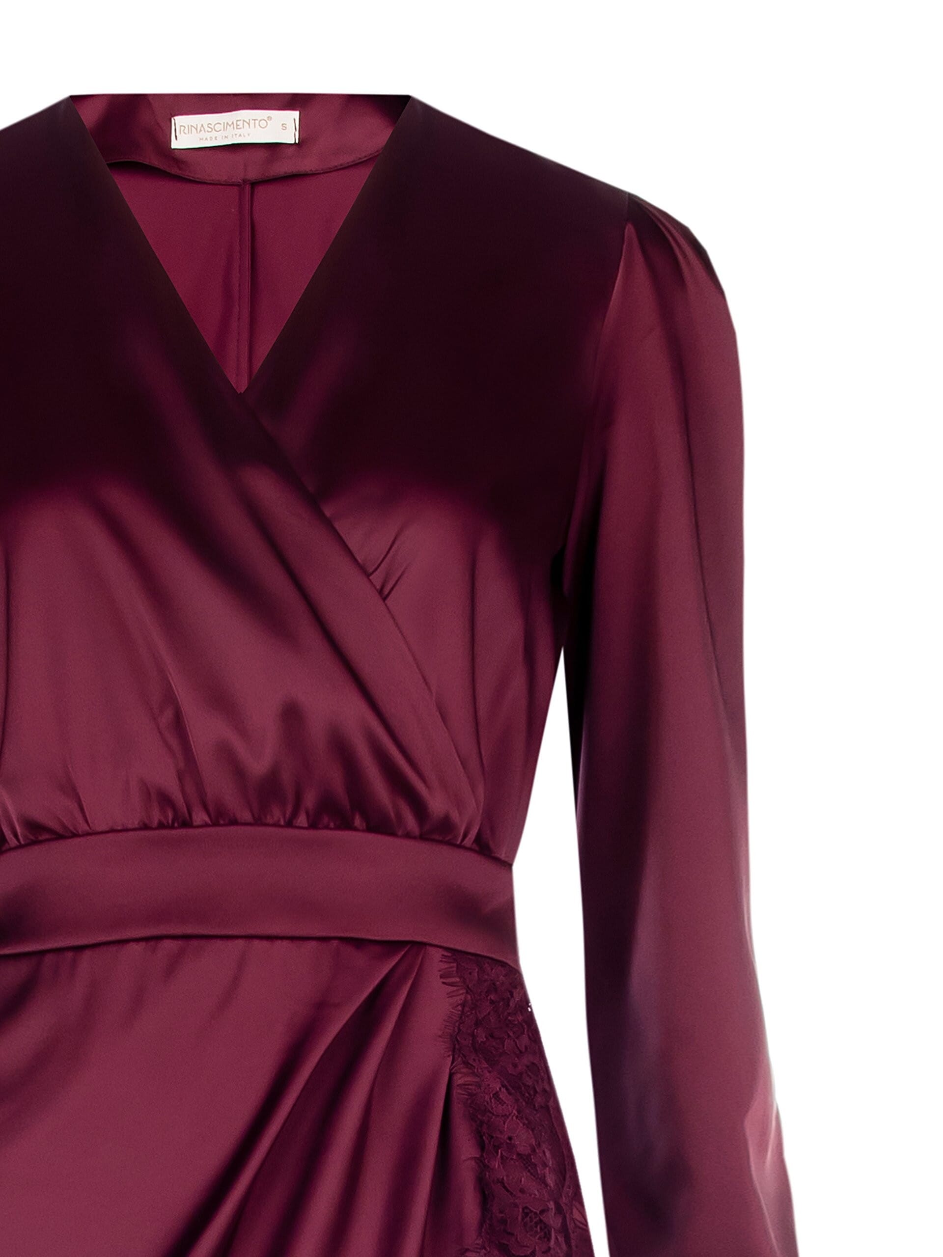 Robe courte en satin à col en V croisée avec dentelle dans le dos Rinascimento