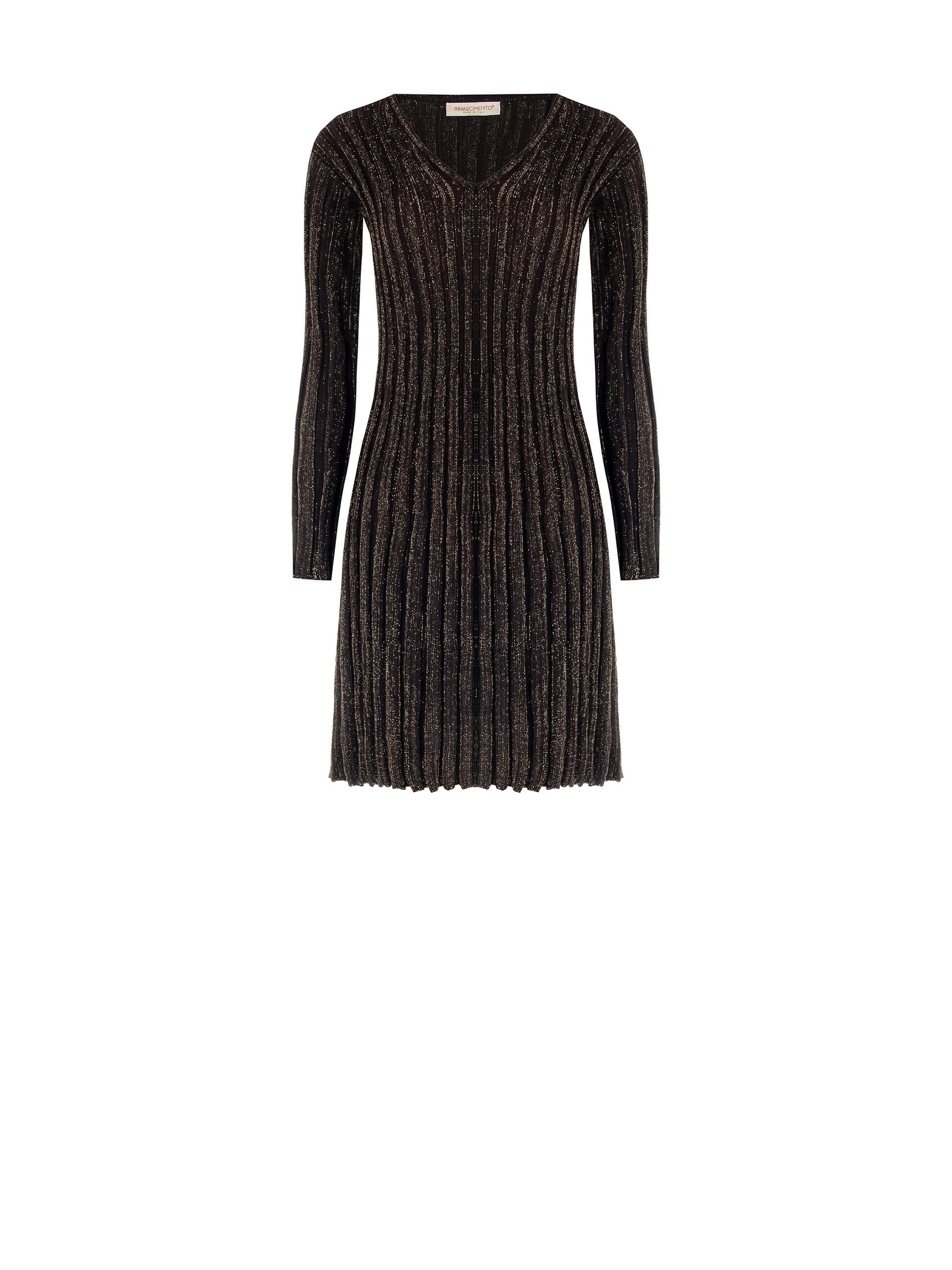 Abito Corto Svasato In Maglia A Coste Con Lurex E Scollo A V Rinascimento