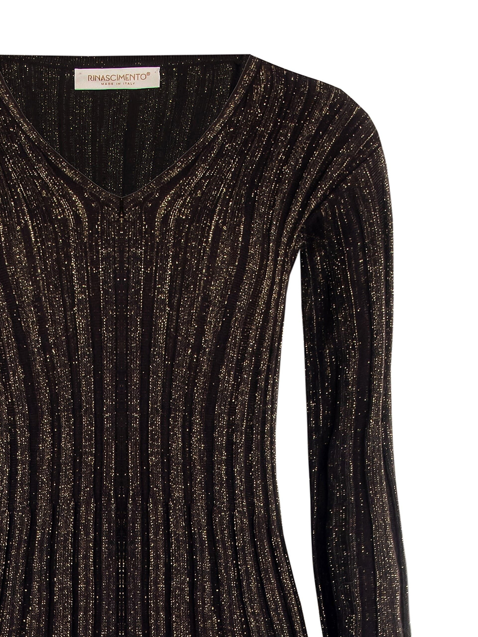 Abito Corto Svasato In Maglia A Coste Con Lurex E Scollo A V Rinascimento