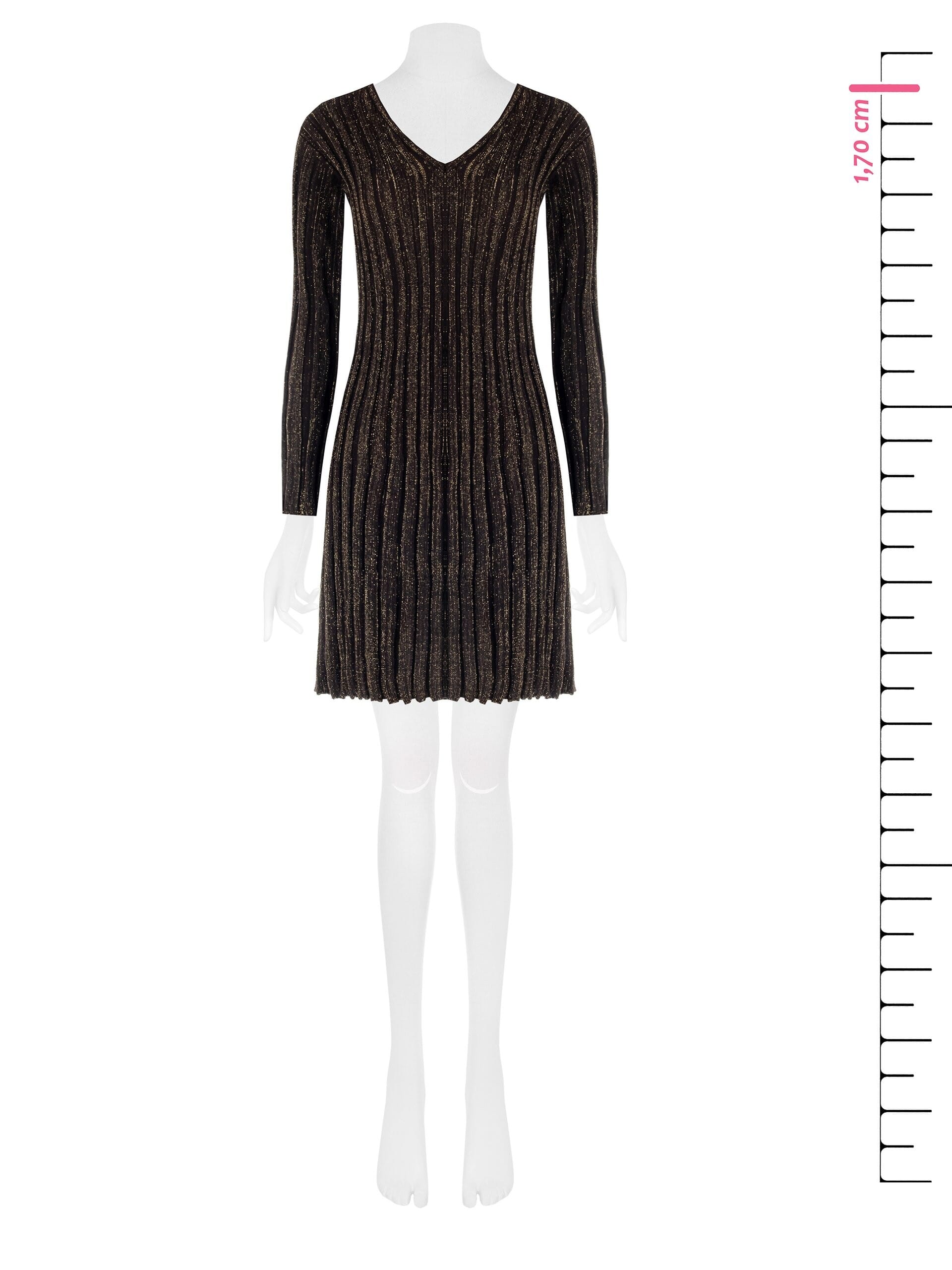 Abito Corto Svasato In Maglia A Coste Con Lurex E Scollo A V Rinascimento