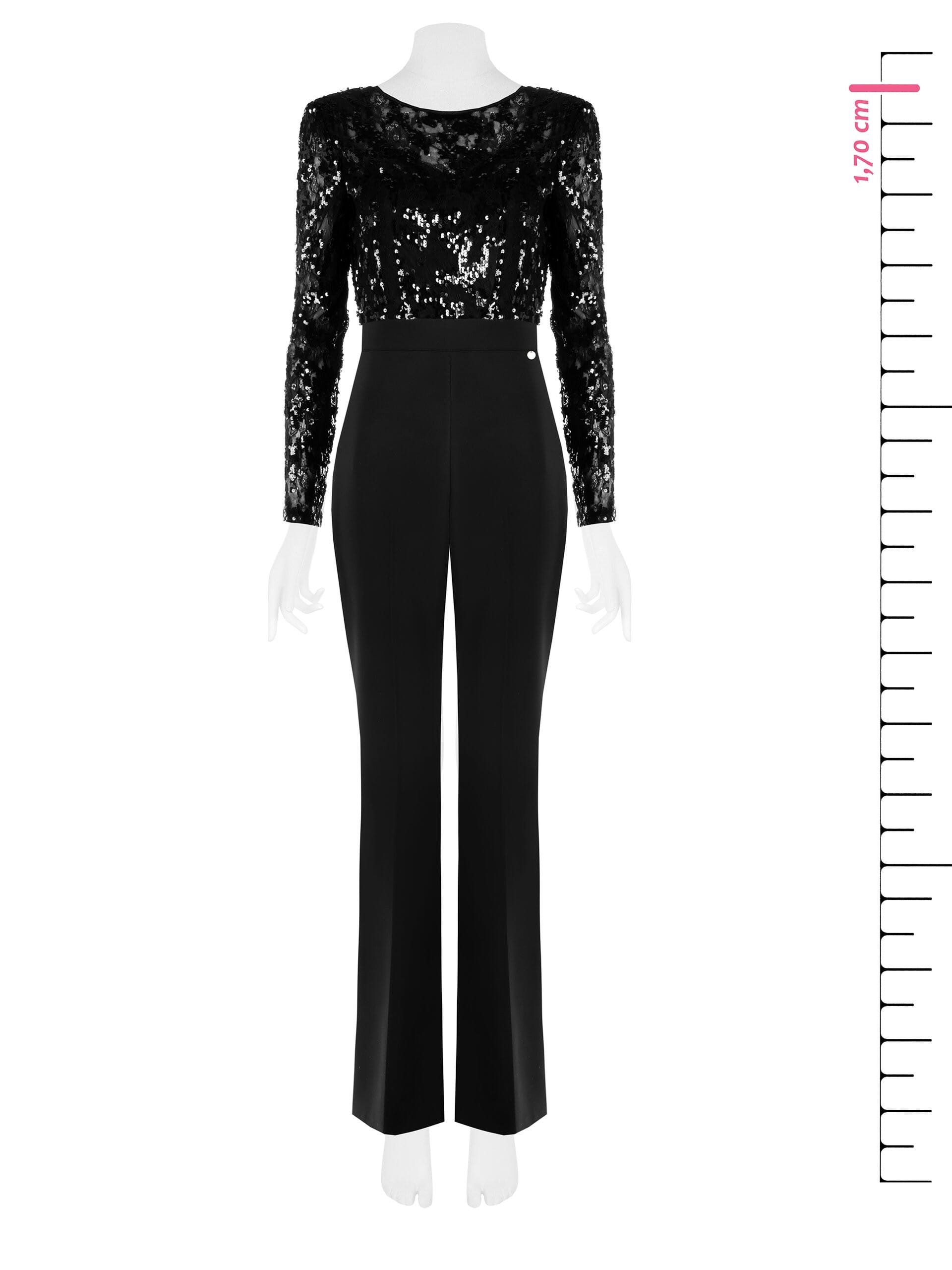 Tuta Intera Larga A Zampa In Tessuto Bi-Stretch Con Top In Pizzo E Paillettes Rinascimento