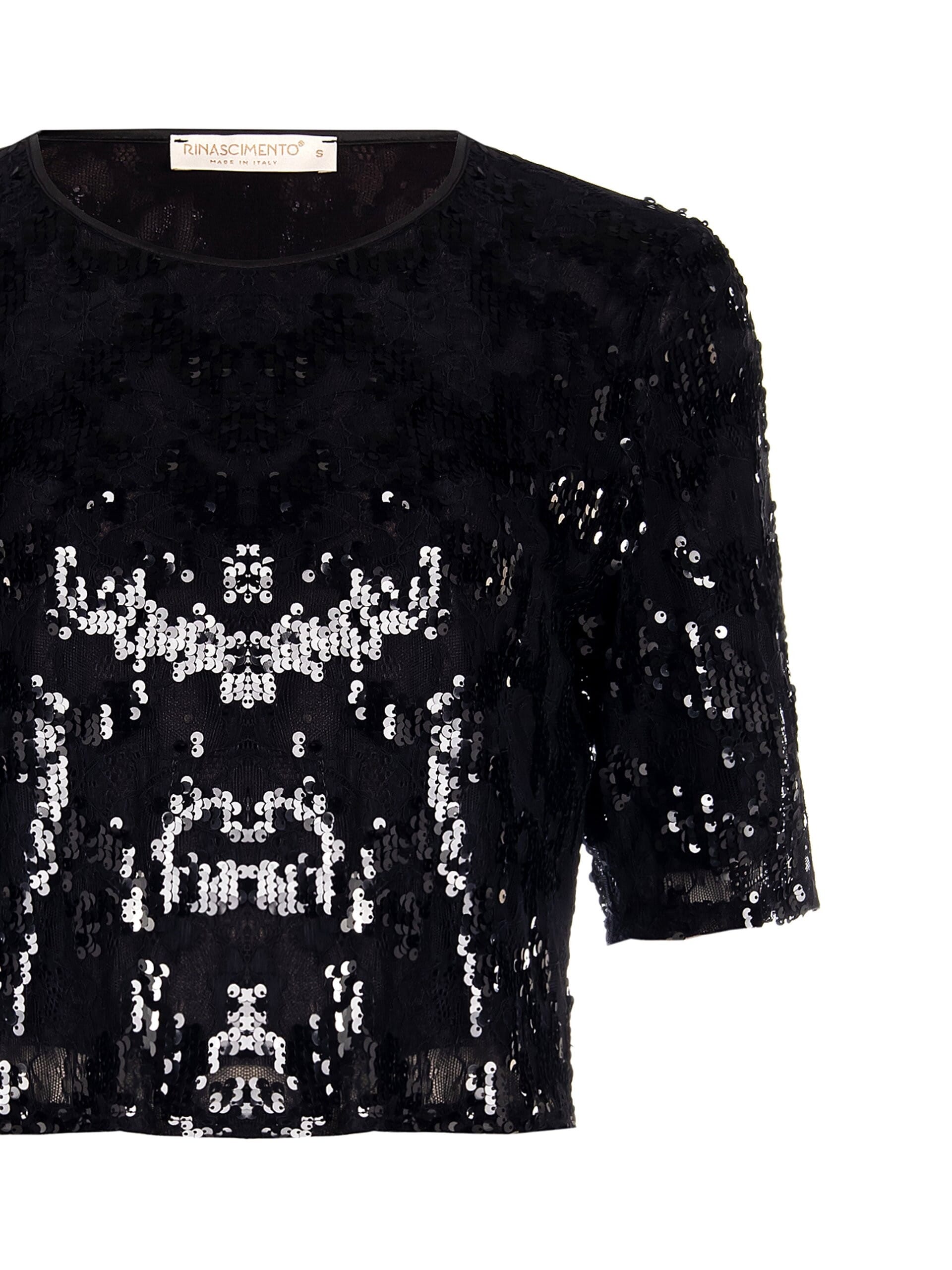 Blusa Quadrata Corta In Pizzo E Paillettes Rinascimento