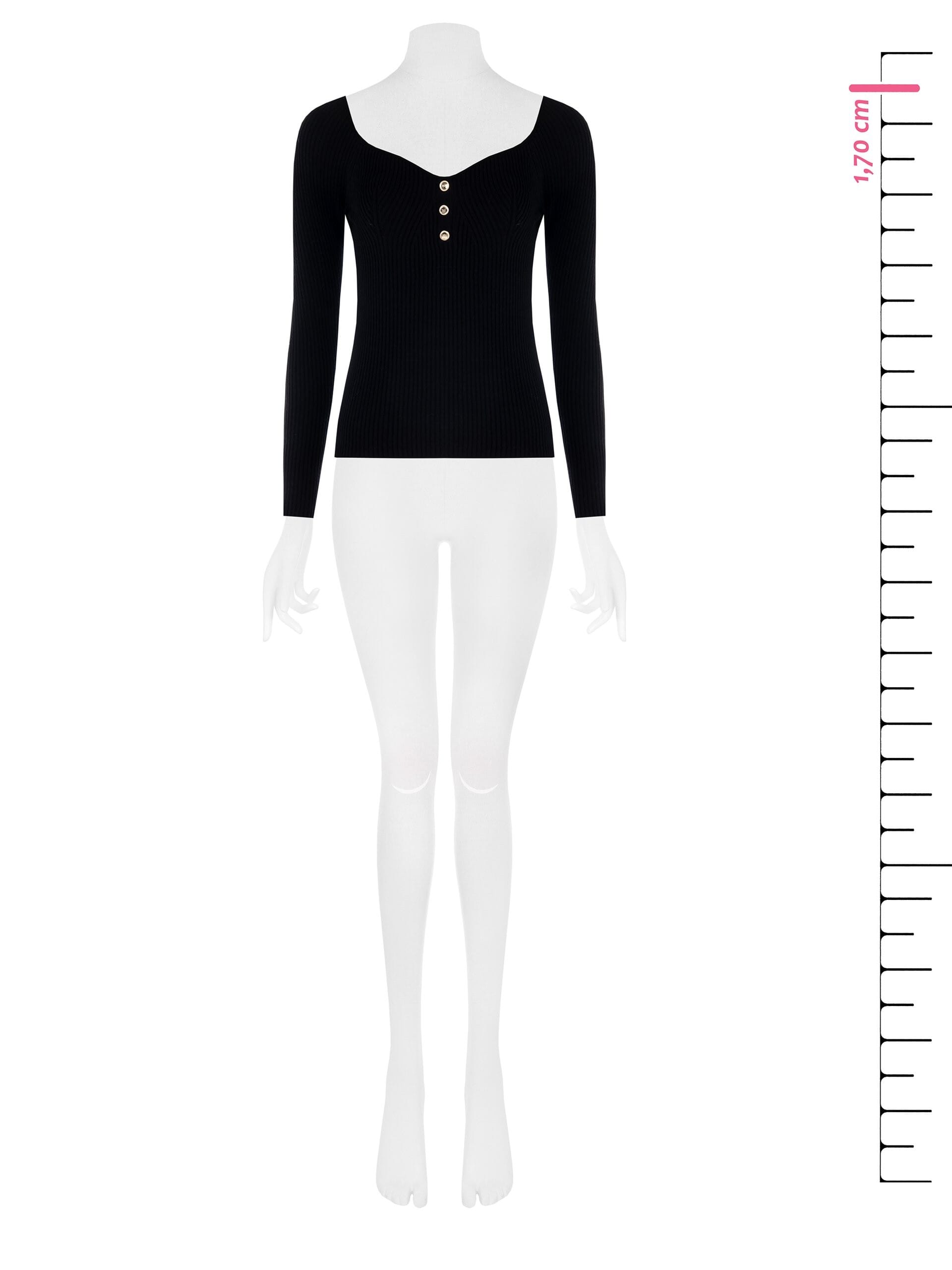 Maglione Aderente In Maglia A Coste Con Scollo A Cuore E Bottoncini Logo Rinascimento