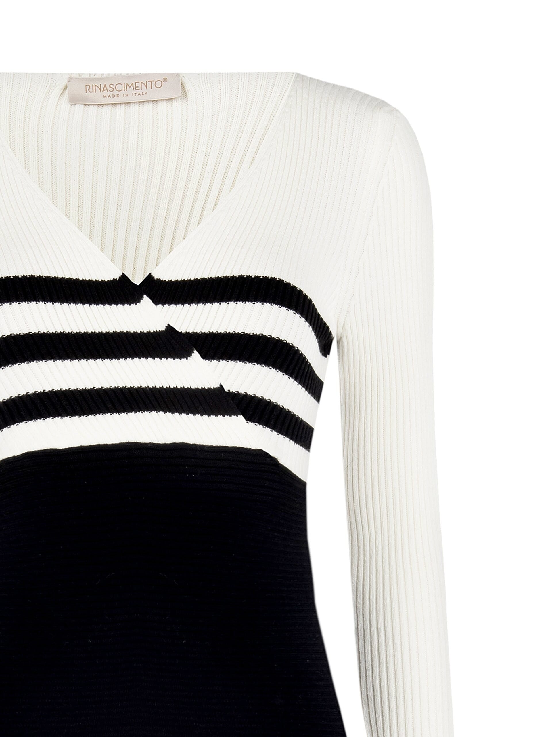 Maglione Aderente A Coste Bicolor Con Scollo A V Ad Incrocio Rinascimento