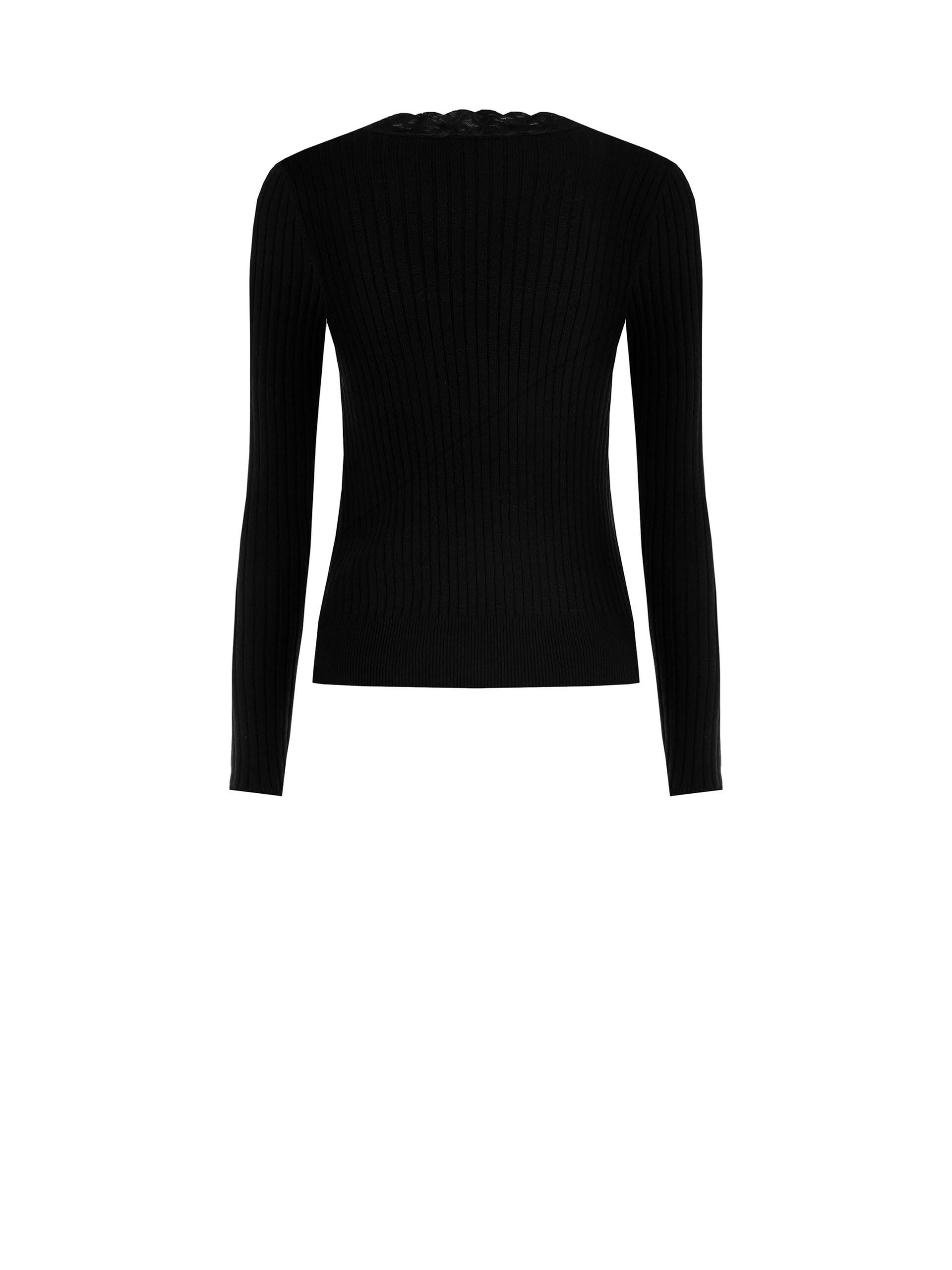 Large Ribbed V-Neck And Lace Detailing Fitted Sweater from Rinascimento