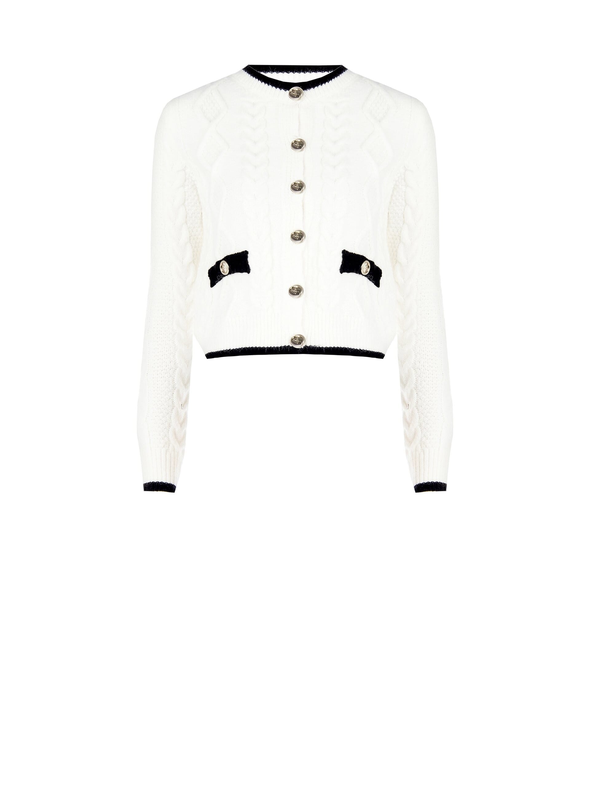 Cardigan In Maglia A Trama Intrecciata Grossa Con Bottoni Logo Rinascimento