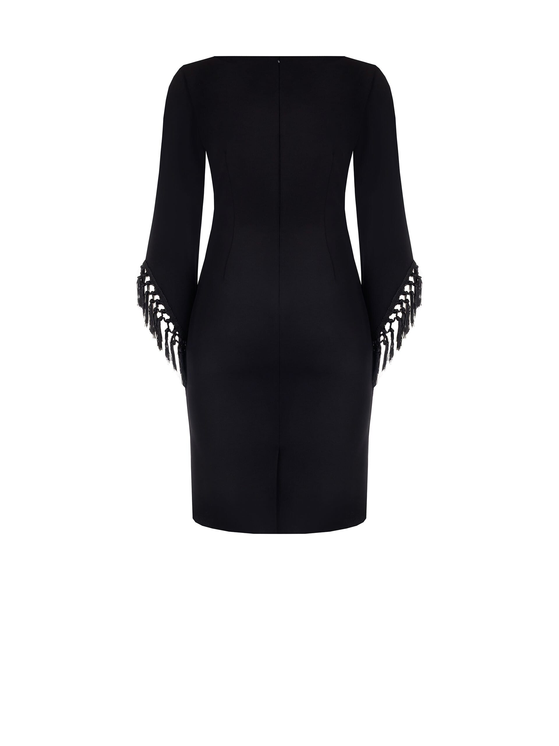 Abito Curvy A Tubino In Scuba Crepe Con Maniche Asimmetriche E Frange Rinascimento Curvy