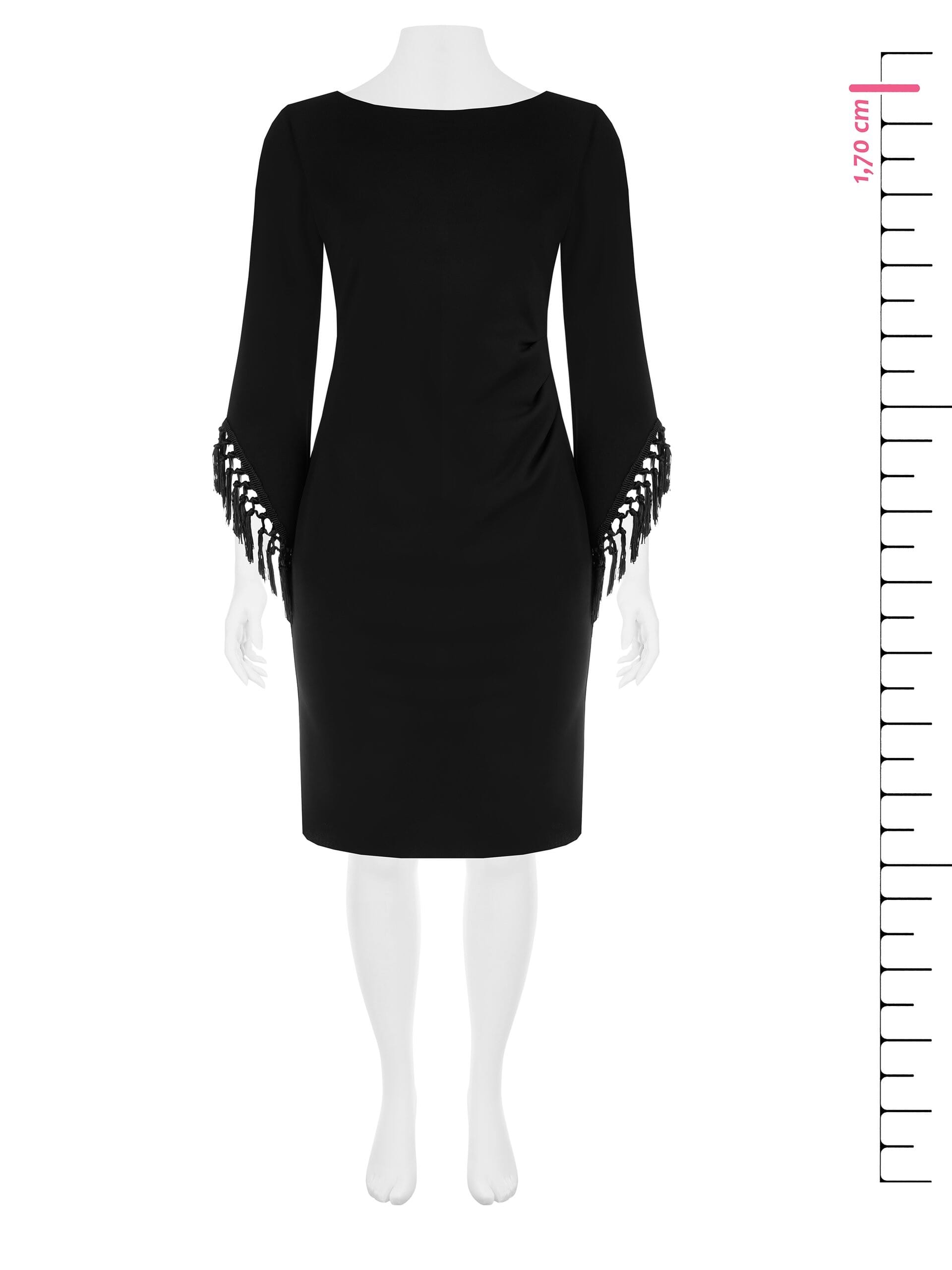 Abito Curvy A Tubino In Scuba Crepe Con Maniche Asimmetriche E Frange Rinascimento Curvy