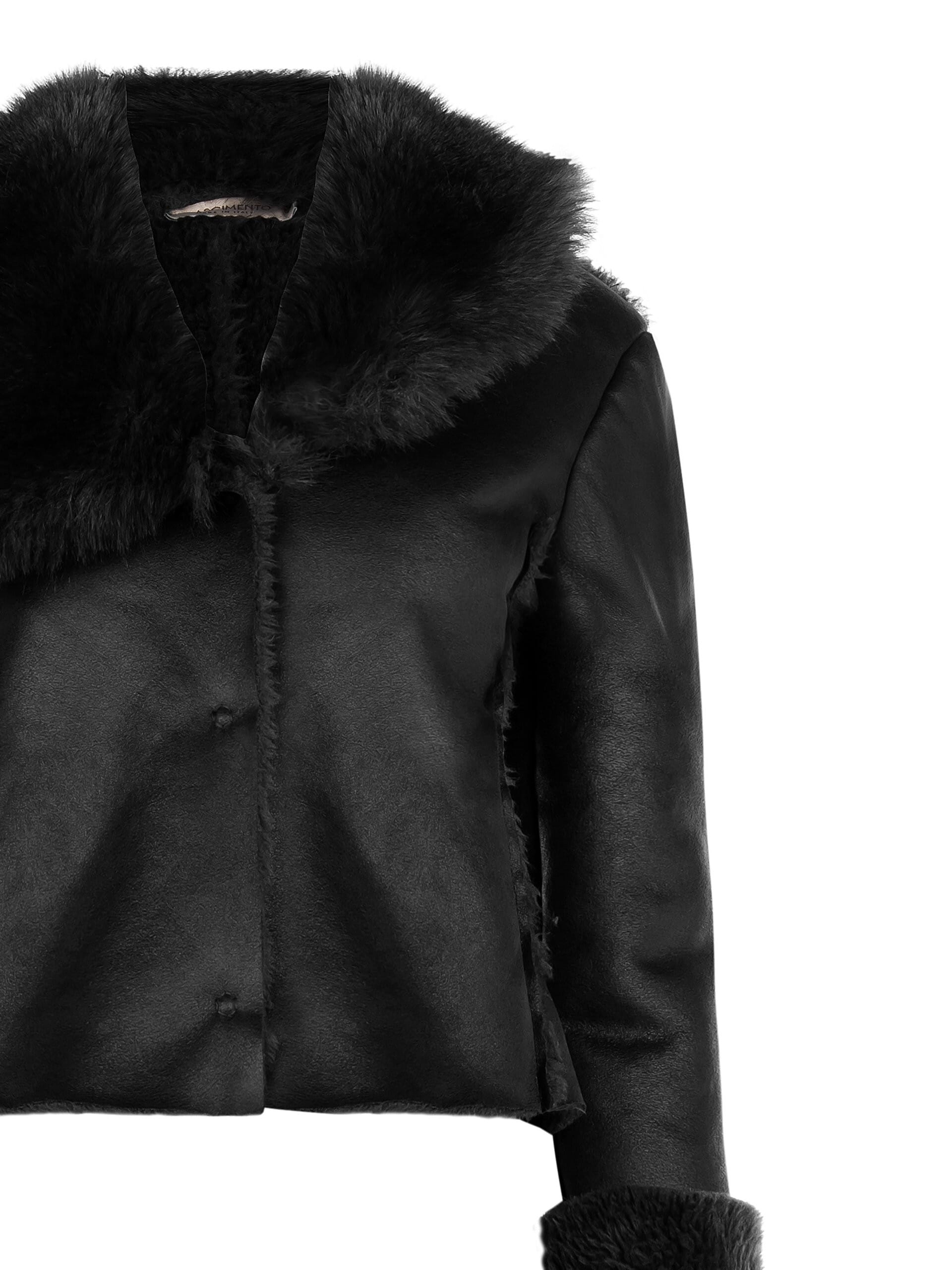 Cappotto Corto Simil Montone Con Collo E Polsini In Pelliccia Sintetica Rinascimento