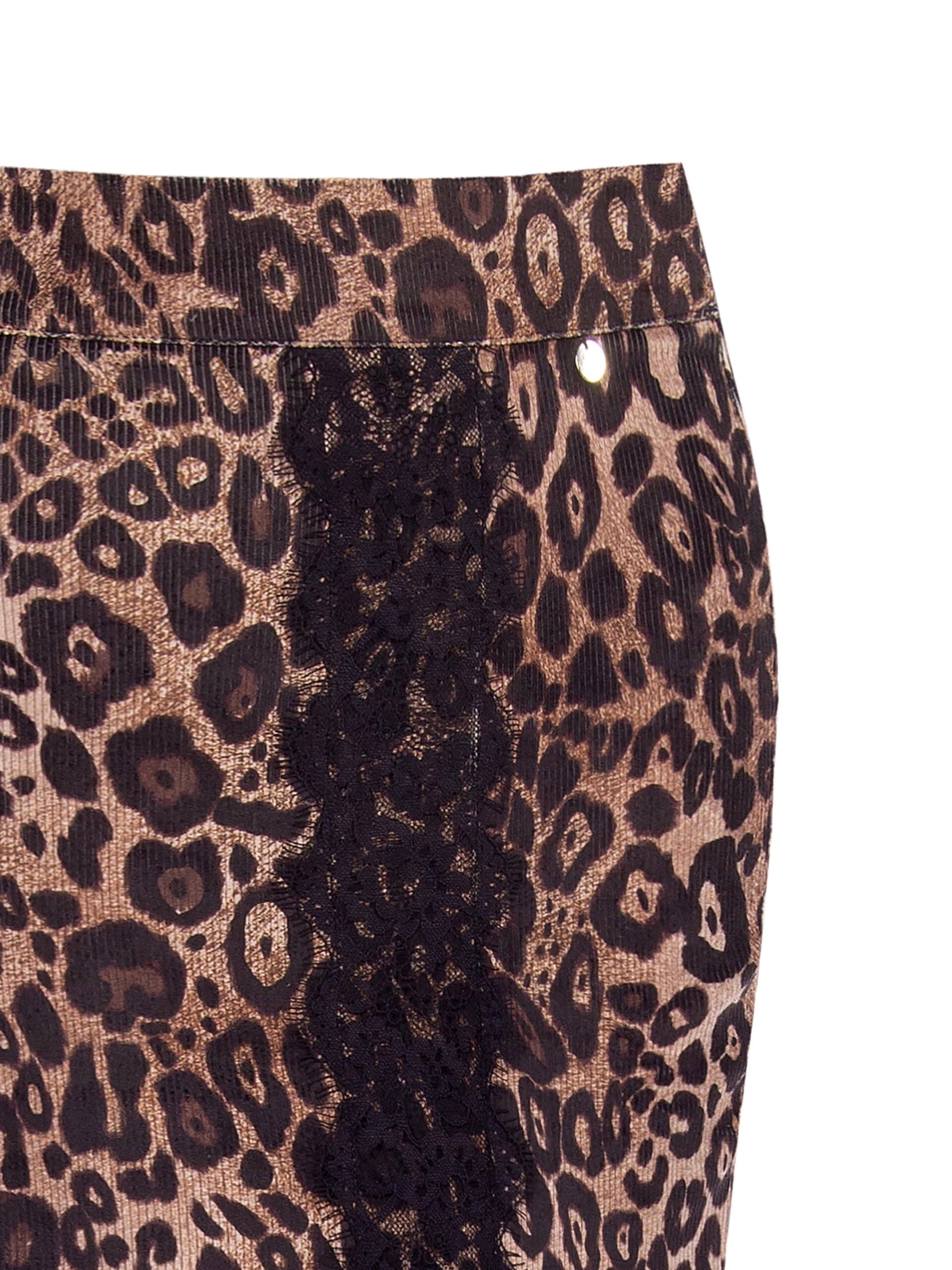 Jupe crayon en velours tacheté côtelé avec fente et détails en dentelle Rinascimento