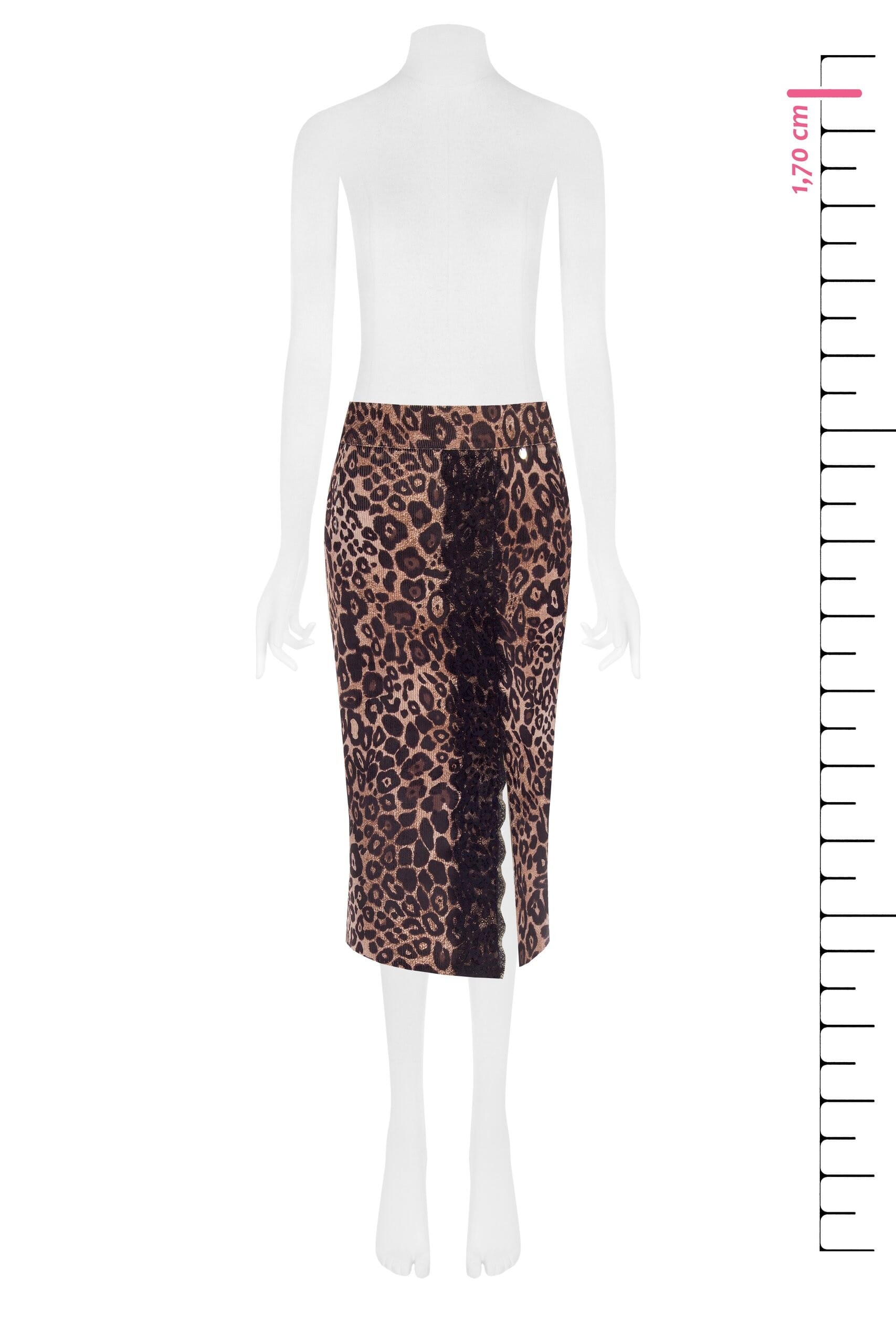 Jupe crayon en velours tacheté côtelé avec fente et détails en dentelle Rinascimento