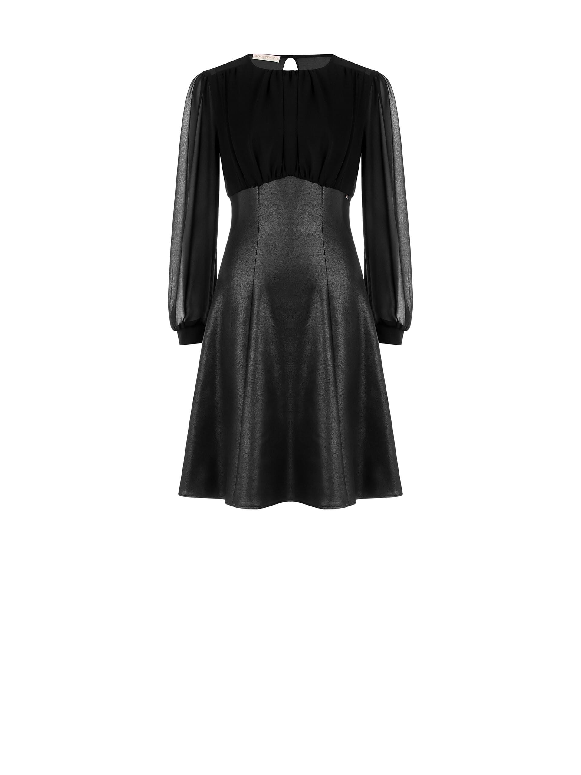 Abito A Ruota In Jersey Spalmato Effetto Pelle Con Top In Georgette Rinascimento