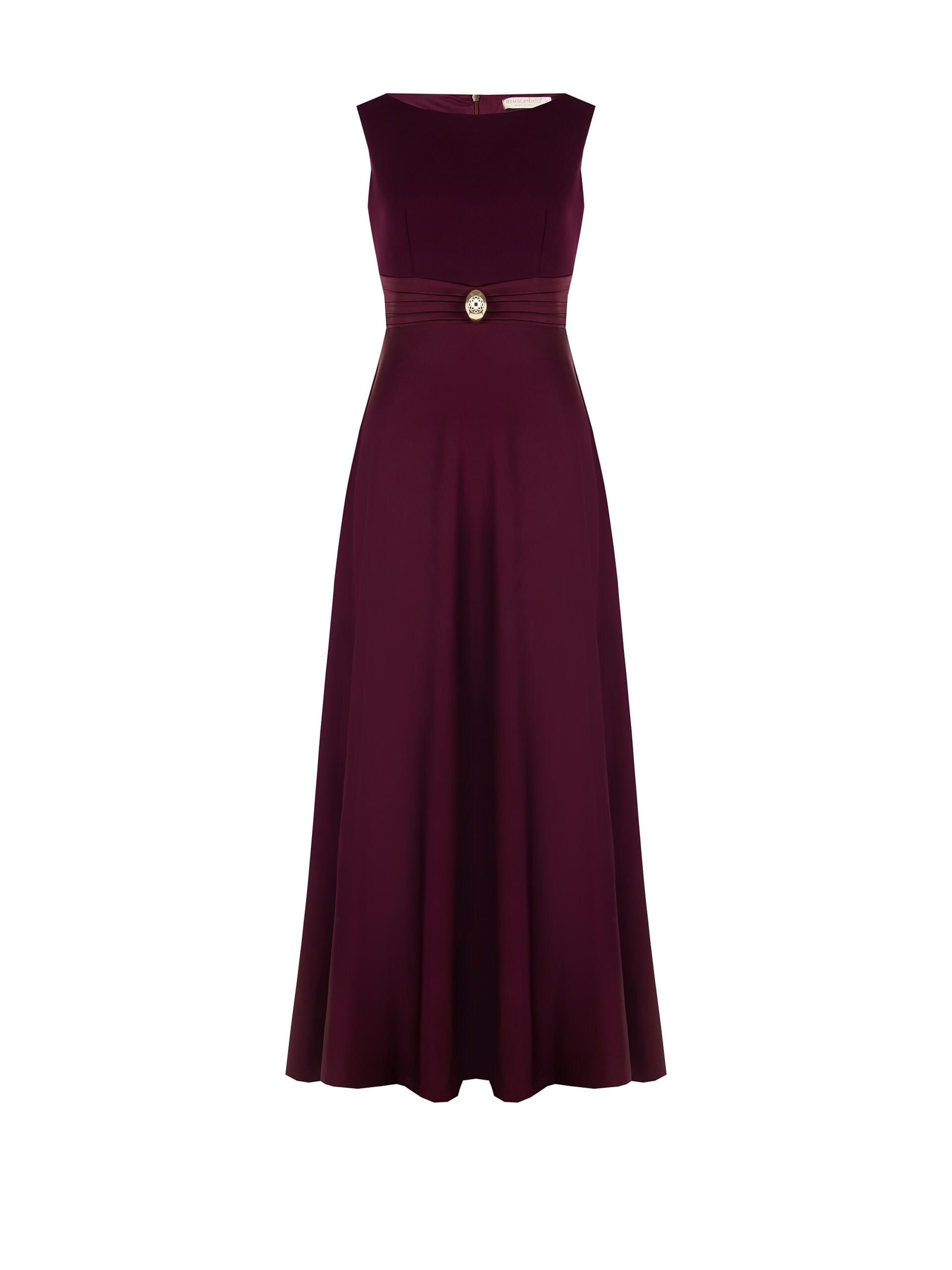 Abito Lungo A Ruota In Raso Con Top In Scuba Crepe E Gioello Logo Rinascimento