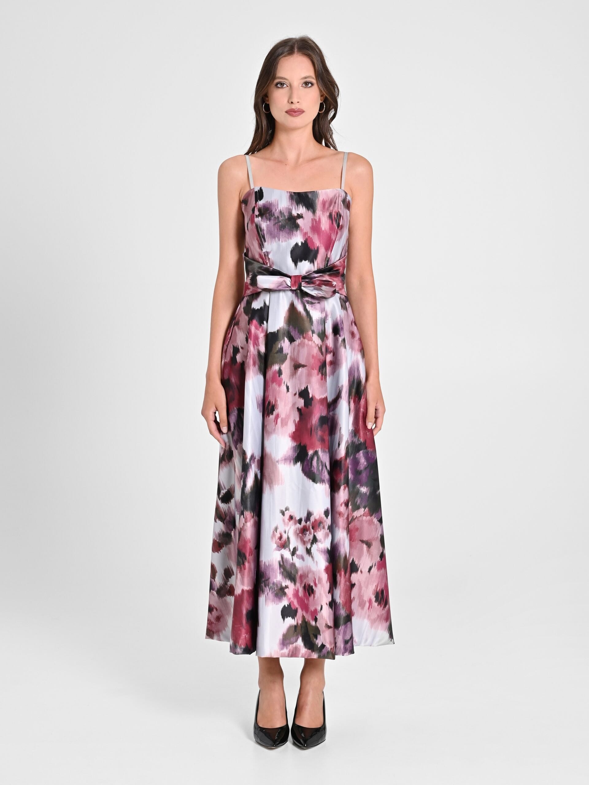 Abito Midi A Ruota In Raso Con Tasche Rinascimento