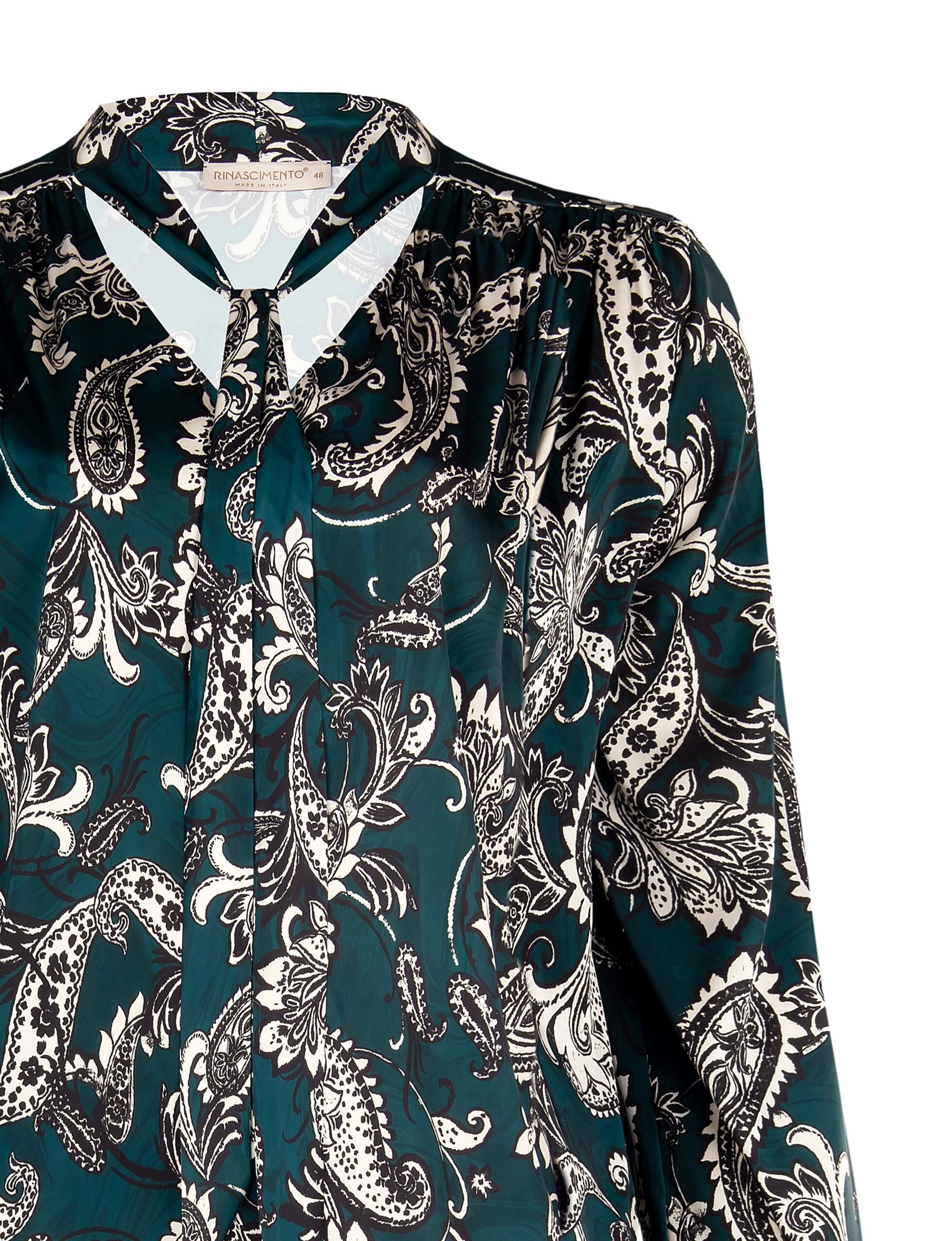 Curvy Wide and Fluid - Chemisier en satin imprimé cachemire avec cravate Rinascimento Curvy