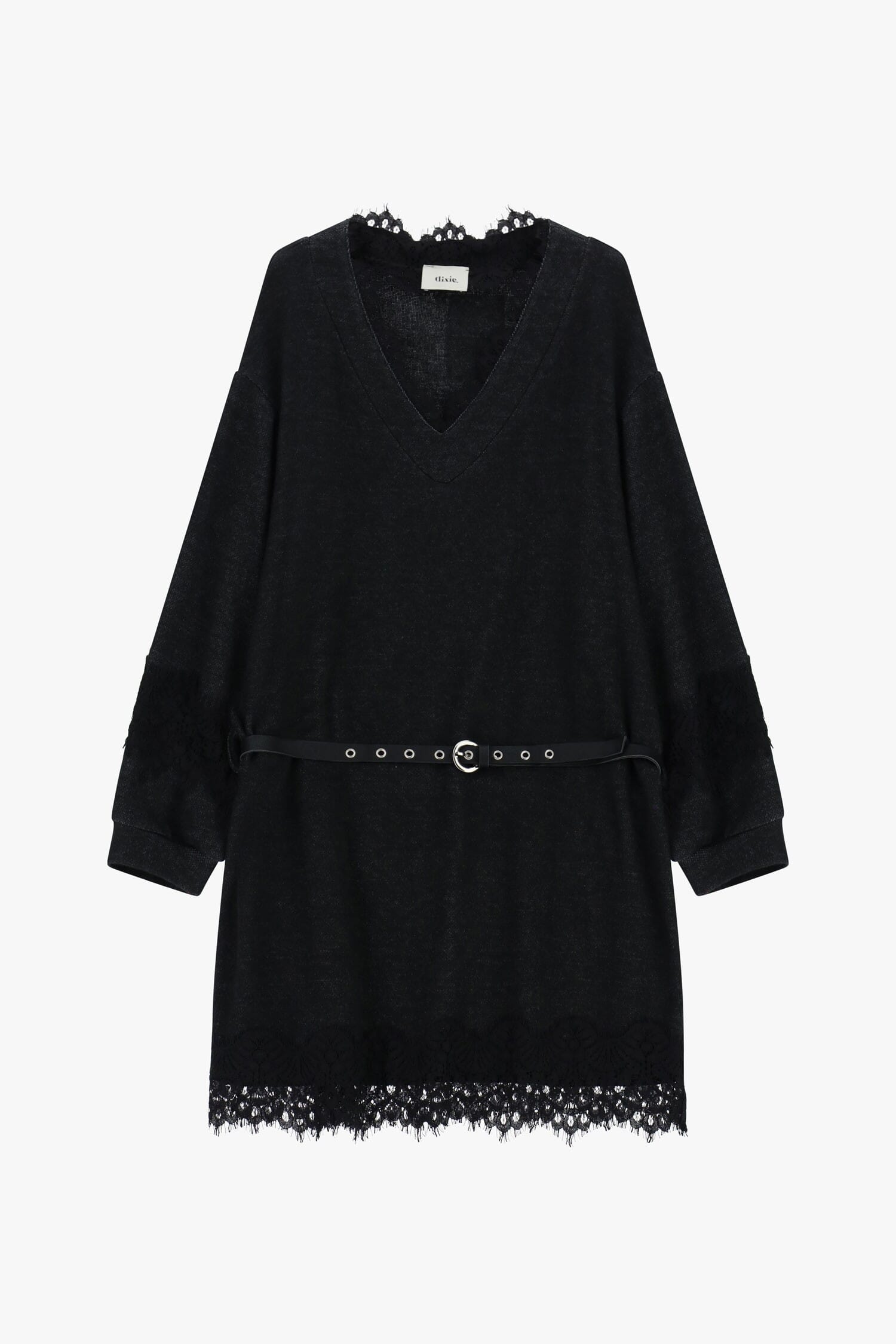 Vestito Corto Con Cintura E Inserti In Pizzo Dixie