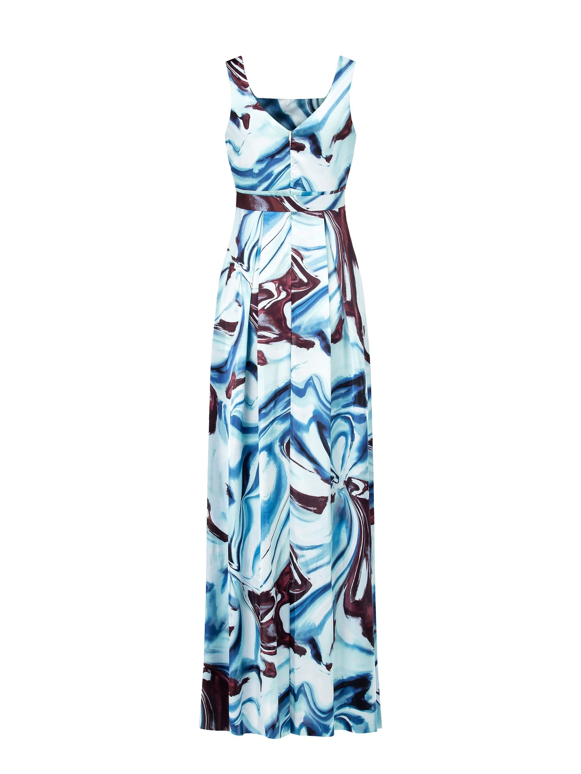 Abito Lungo In Raso Stampato Con Cintura Rigida Coordinata Rinascimento