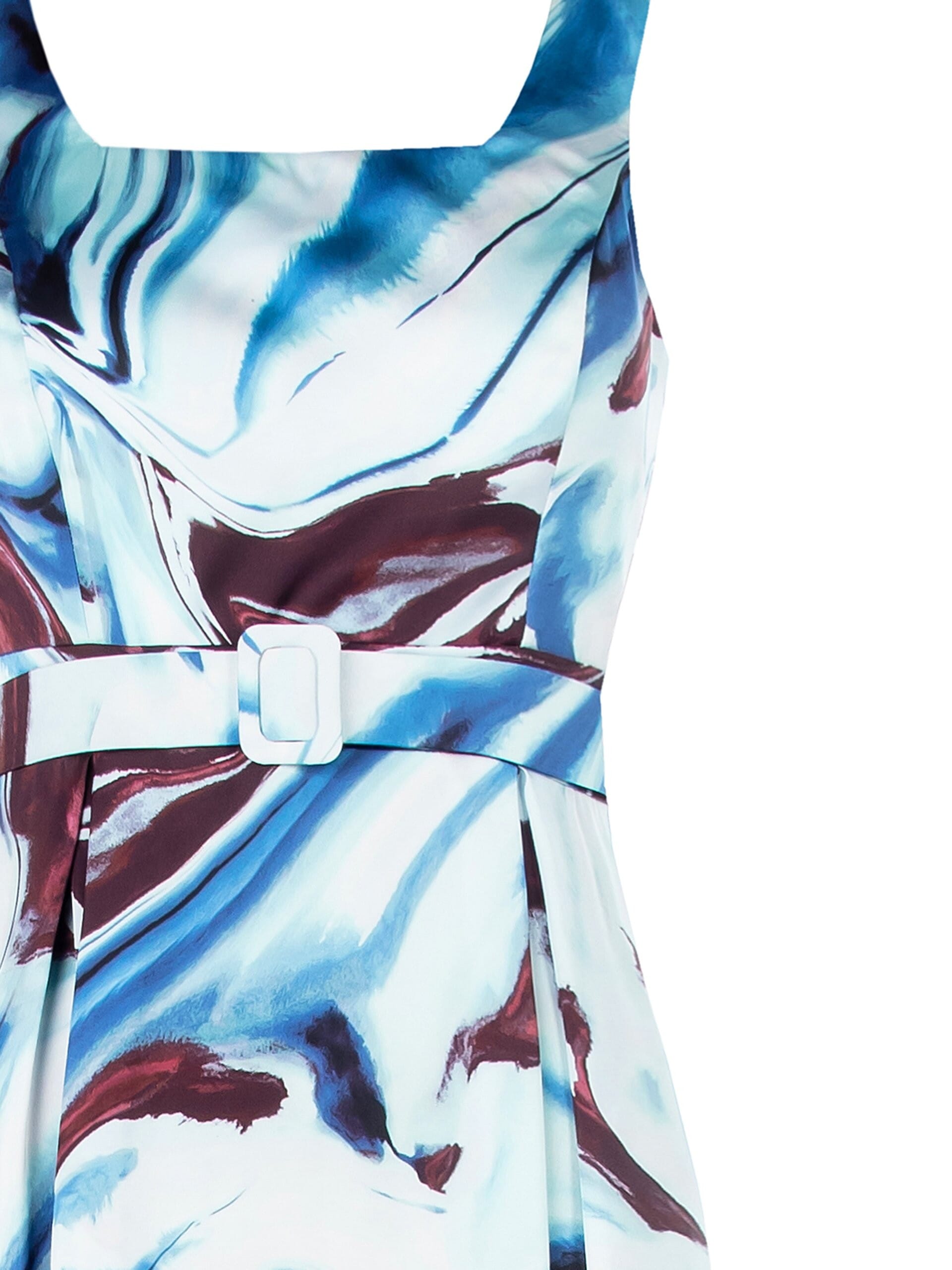 Abito Lungo In Raso Stampato Con Cintura Rigida Coordinata Rinascimento